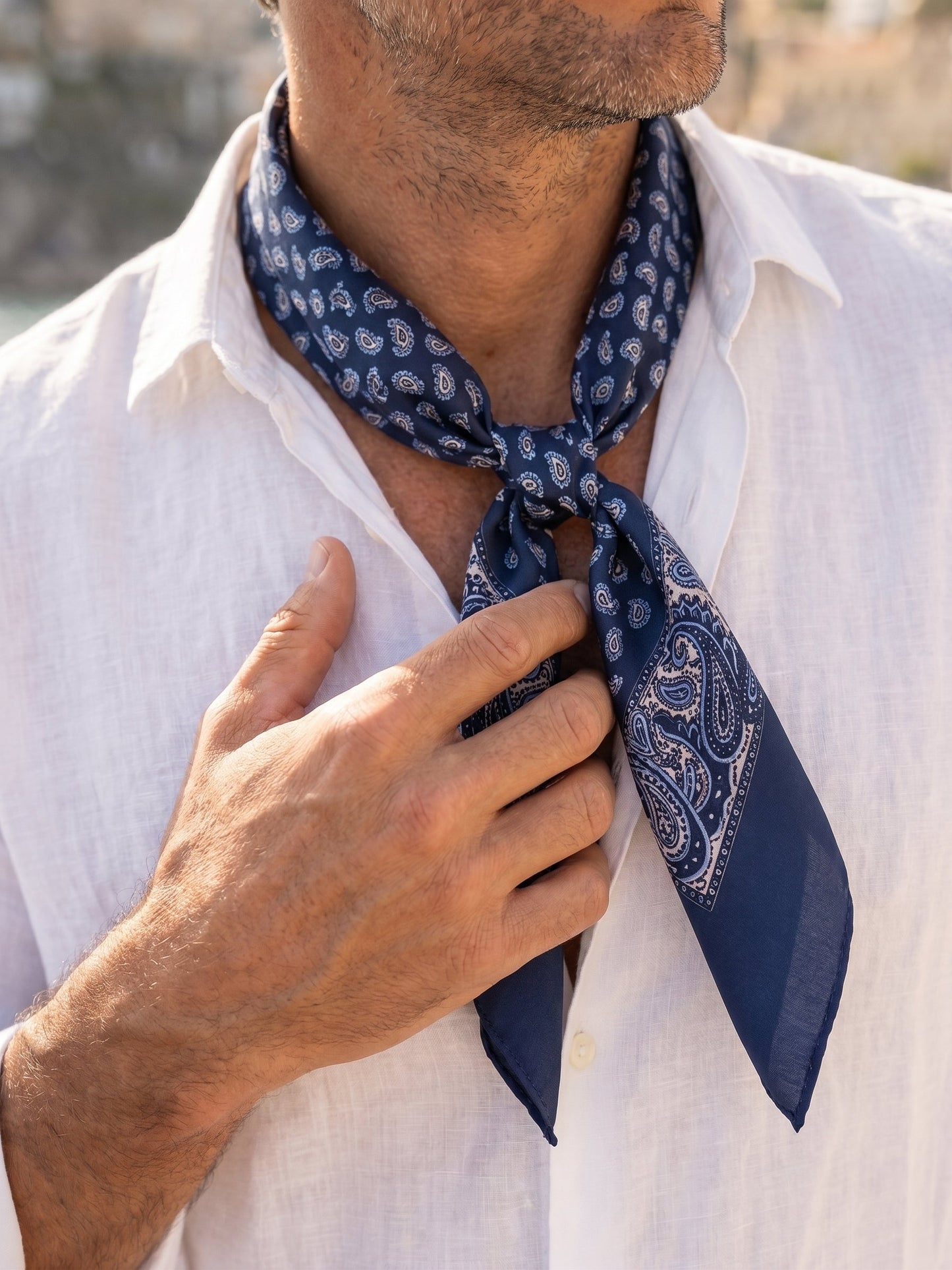 GLAZE blue printed silk foulard