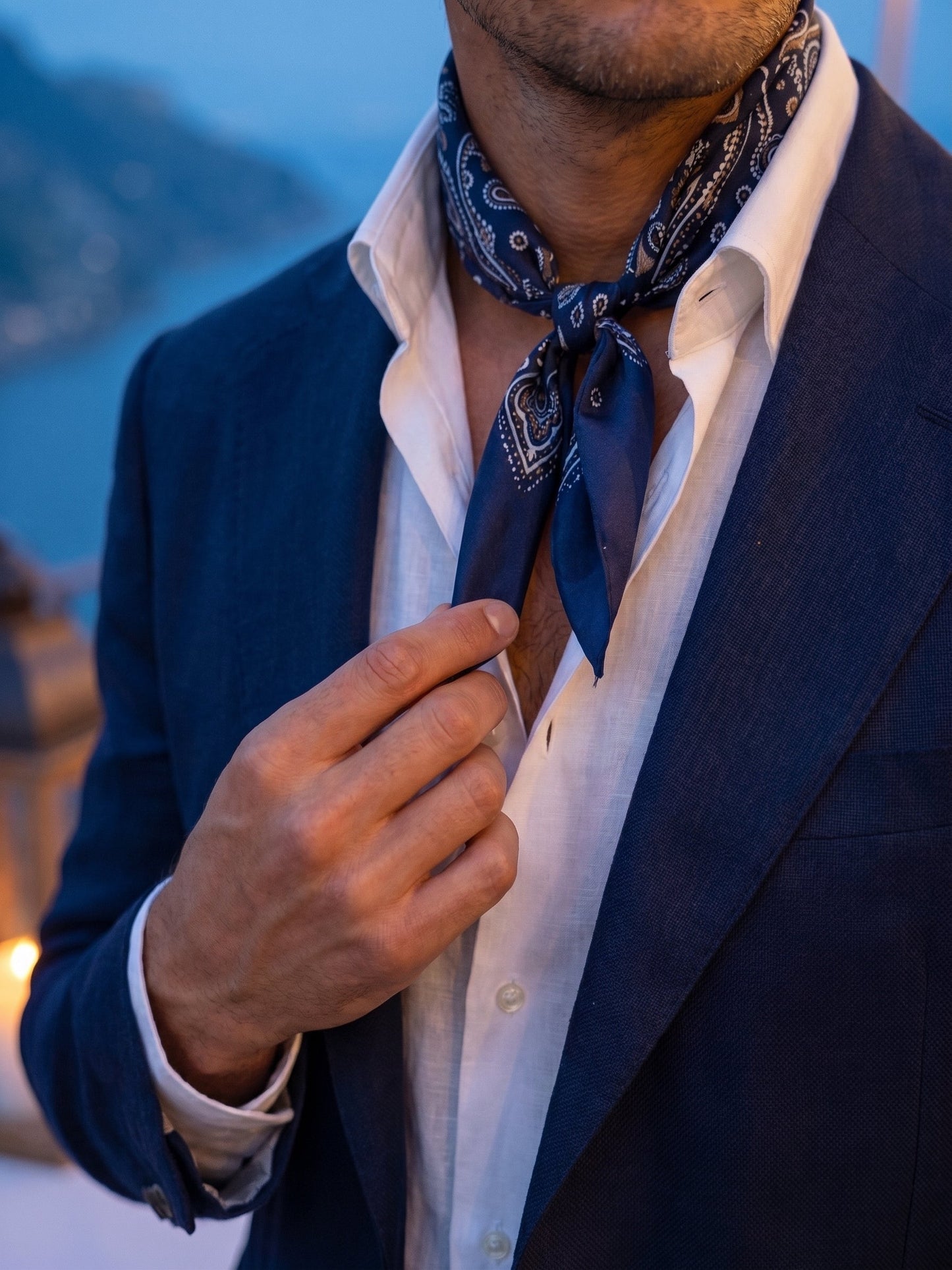 GLAZE blue printed silk foulard