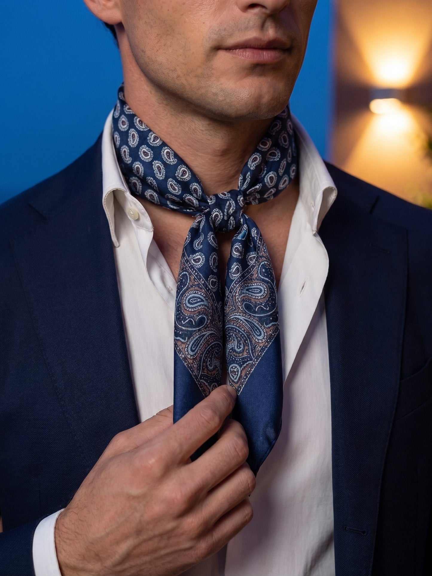 GLAZE foulard in blue printed silk