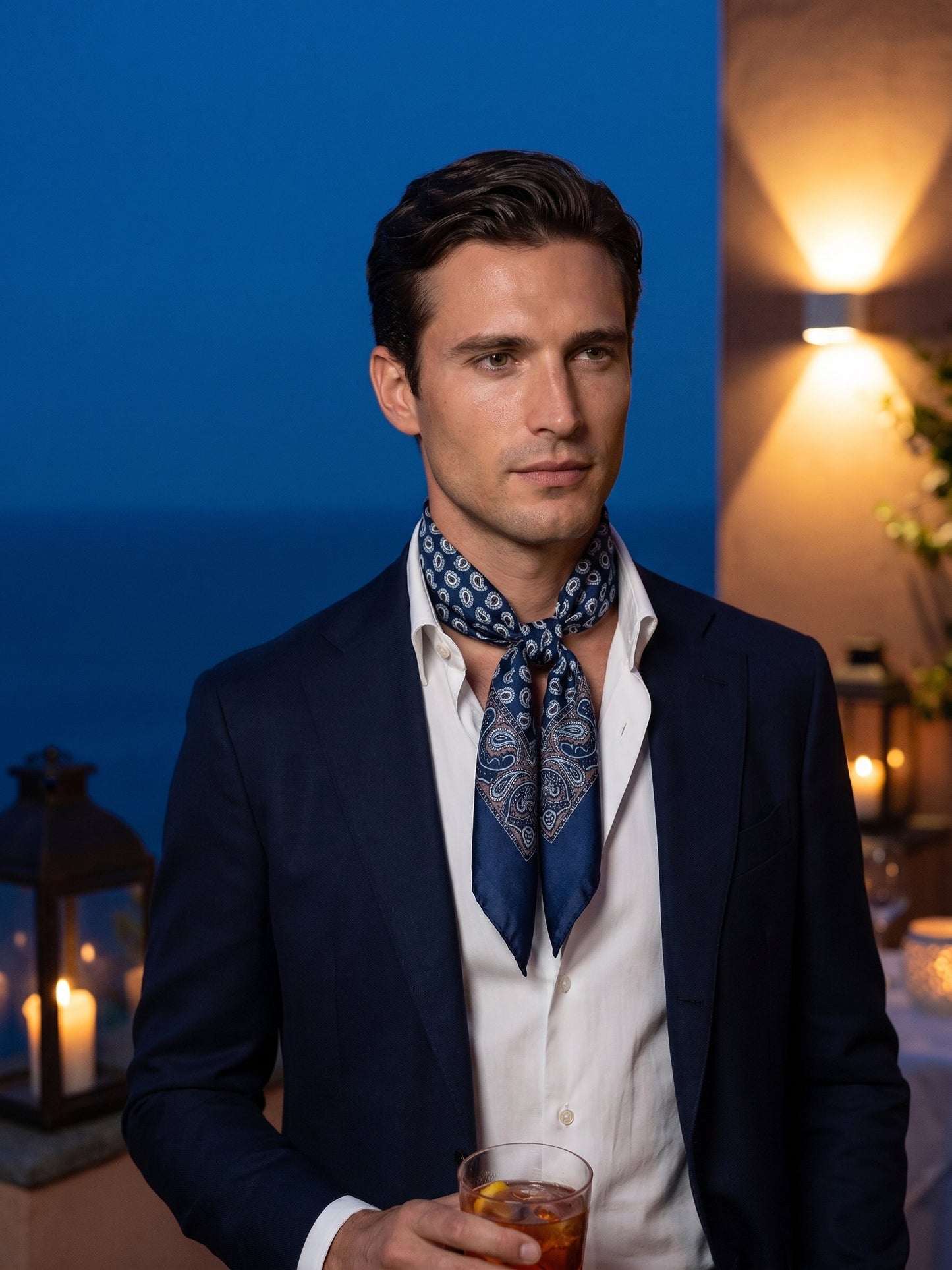 GLAZE foulard in blue printed silk