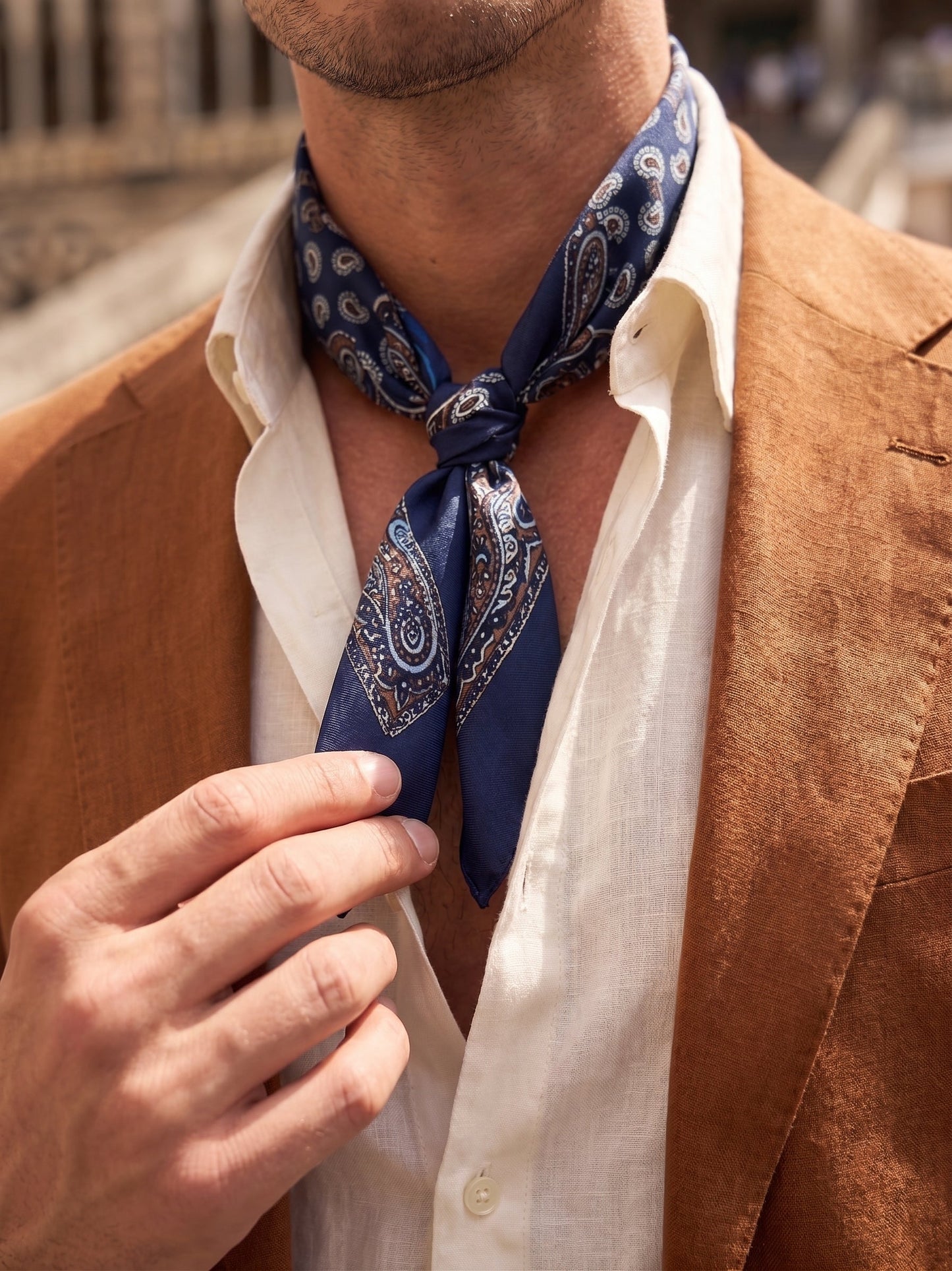 GLAZE foulard in blue printed silk