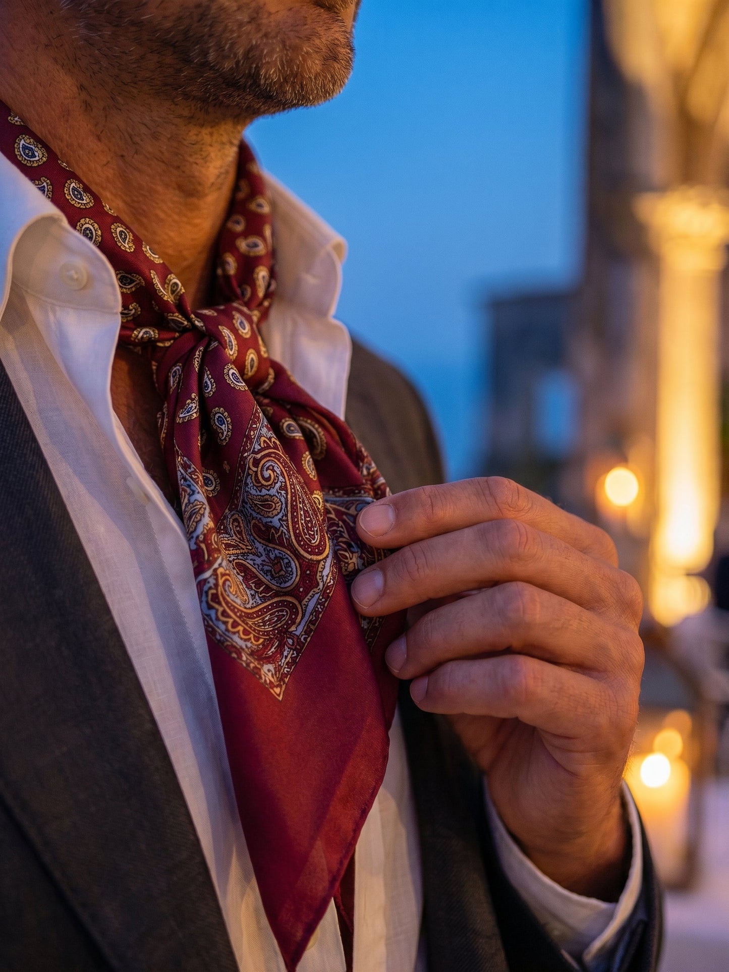 GLAZE red printed silk foulard