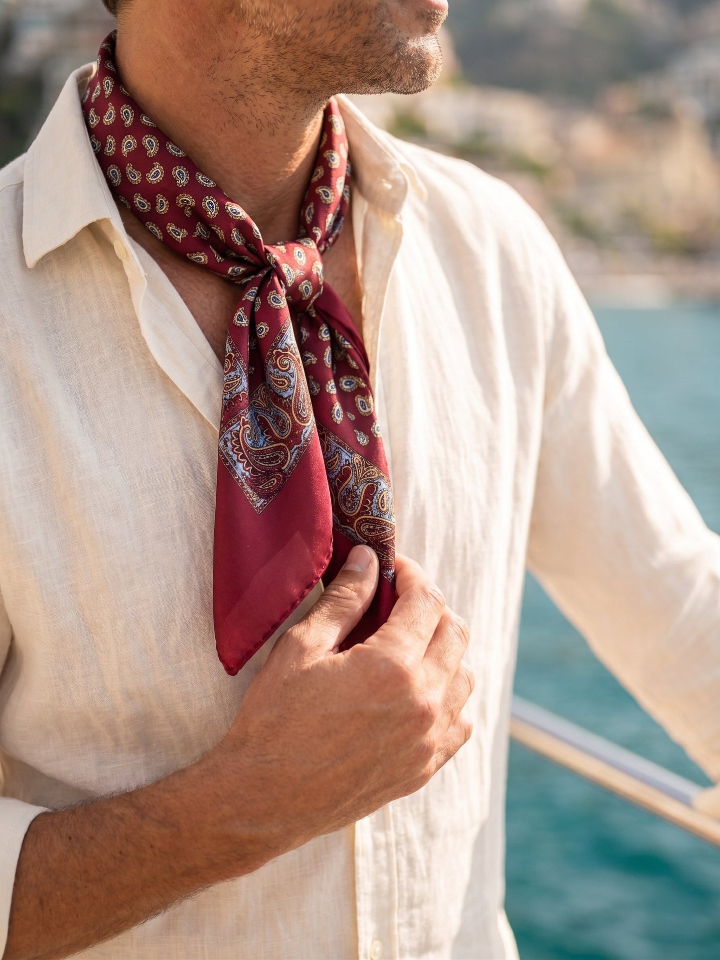 GLAZE red printed silk foulard