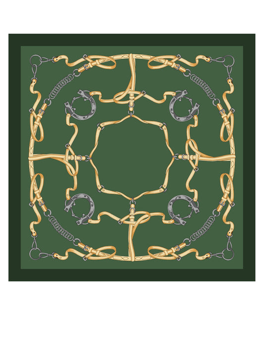 Green scarf 90x90cm in printed silk REINS