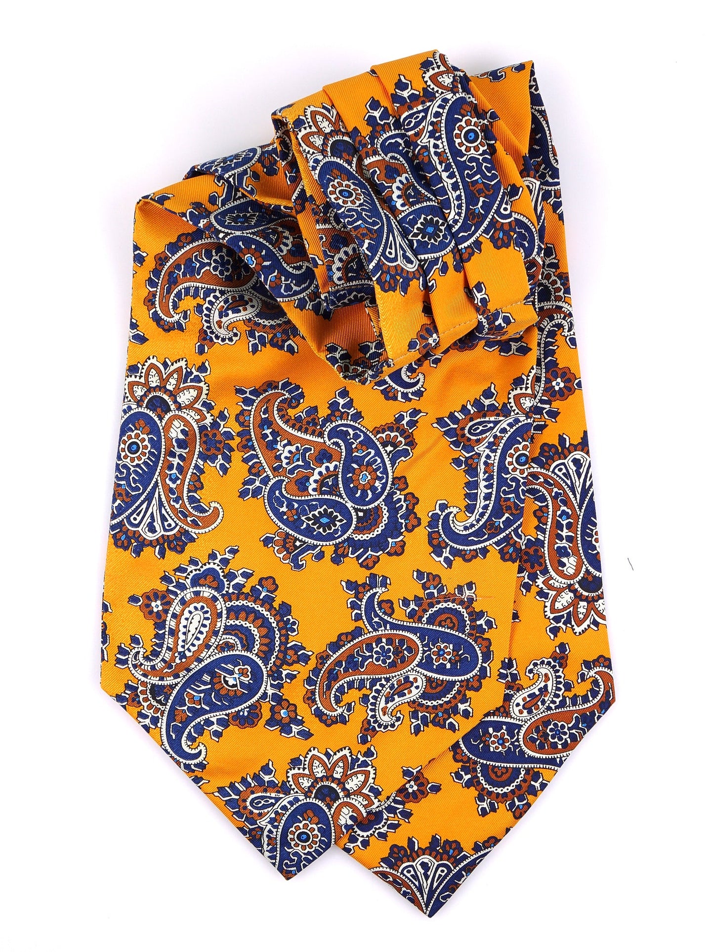 Yellow double-pointed ascot in printed English silk GREVION
