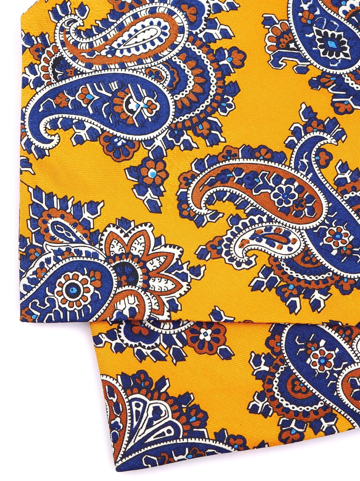 Yellow double-pointed ascot in printed English silk GREVION