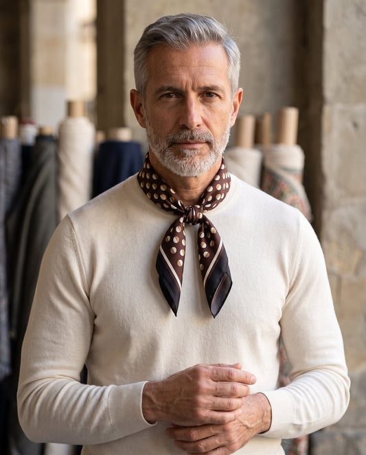 Men's brown and black polka dot printed silk foulard SMEAGOL