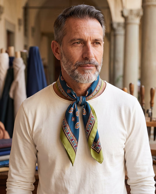 TRON green printed silk scarf