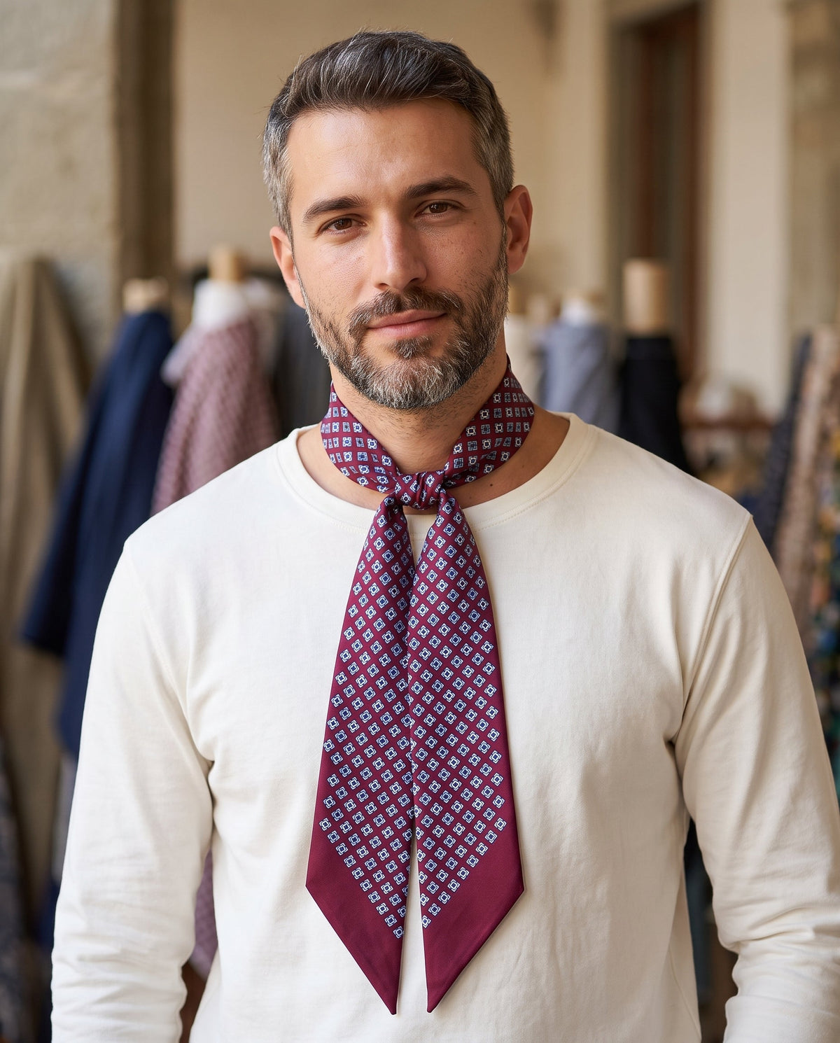 Burgundy silk twill twilly VICKY