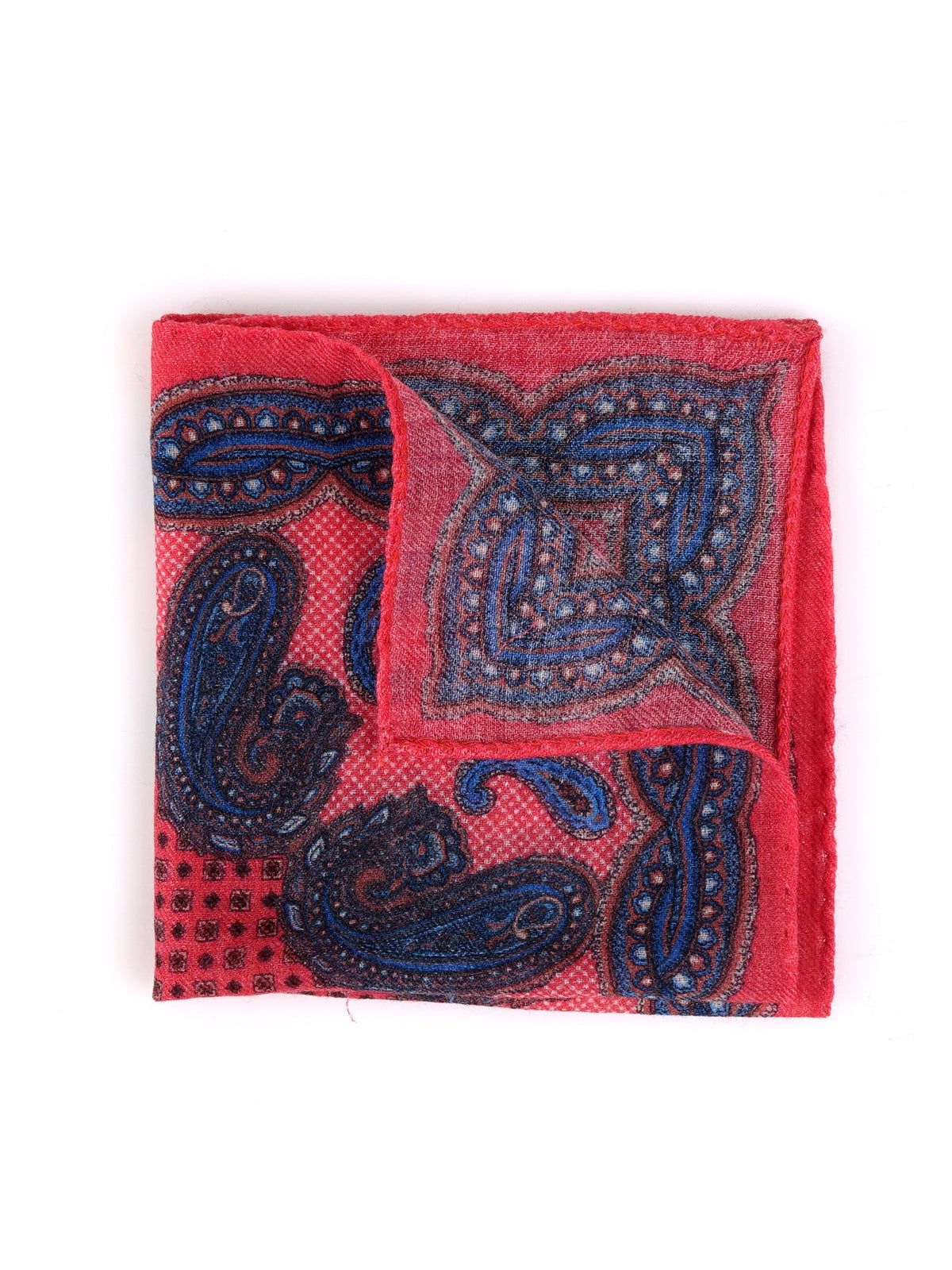 Coral red wool/cashmere pocket square HEBE