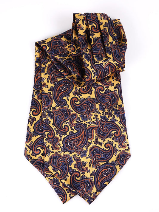 HERMY Yellow Printed Silk Double Point Ascot