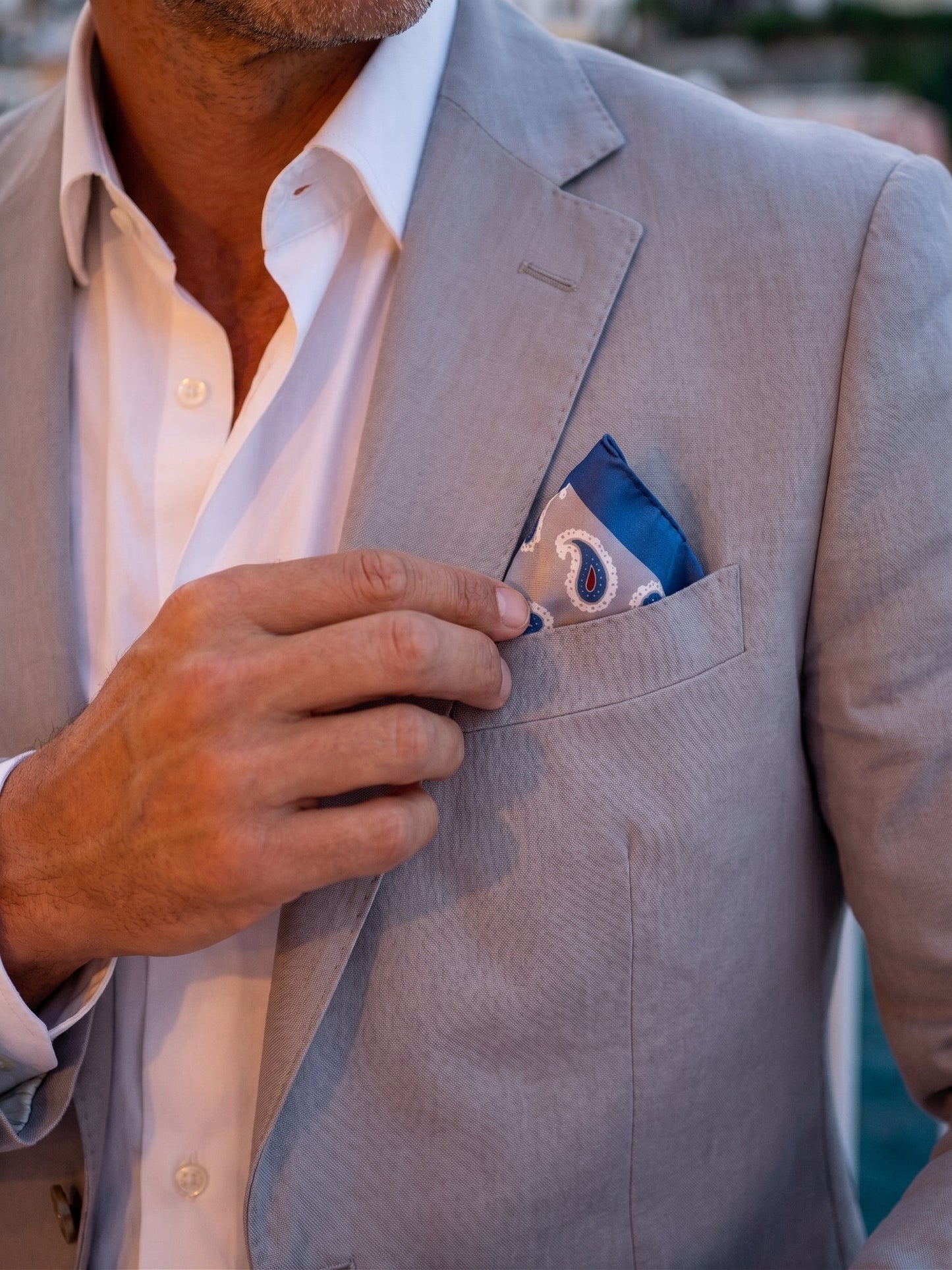 Grey XL Printed Silk Pocket Square HOPES
