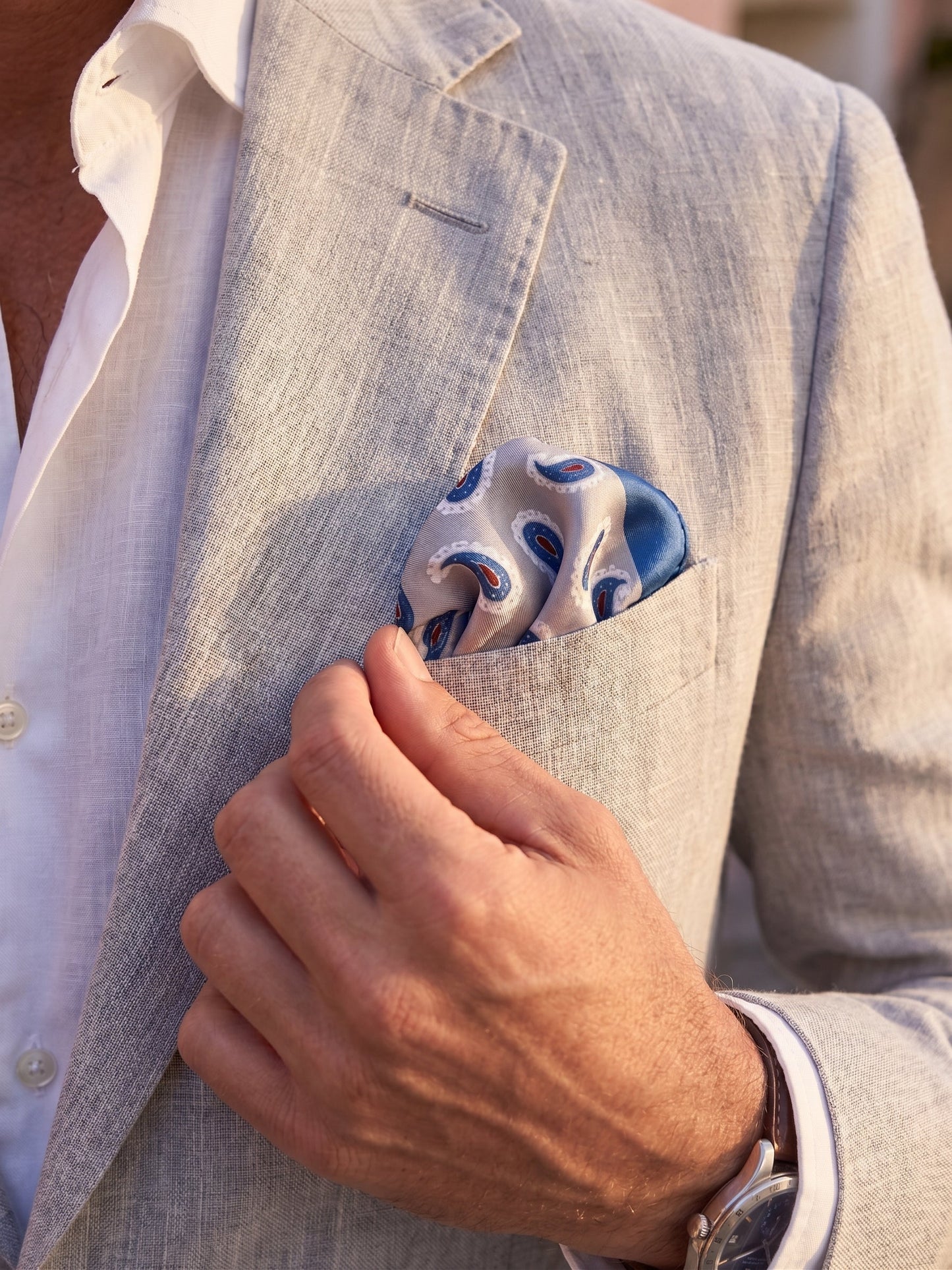 Grey XL Printed Silk Pocket Square HOPES