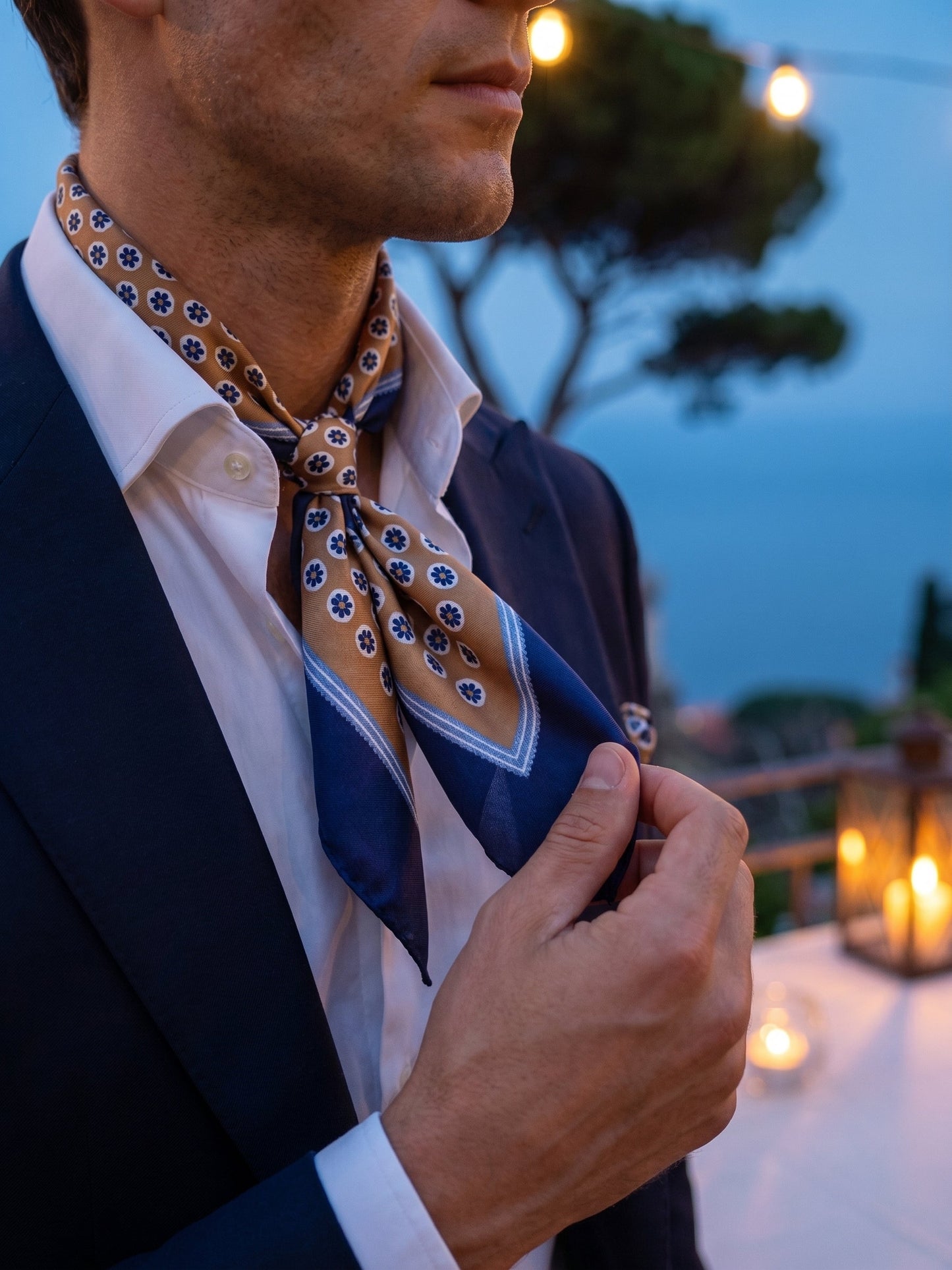 IMA camel brown printed silk foulard