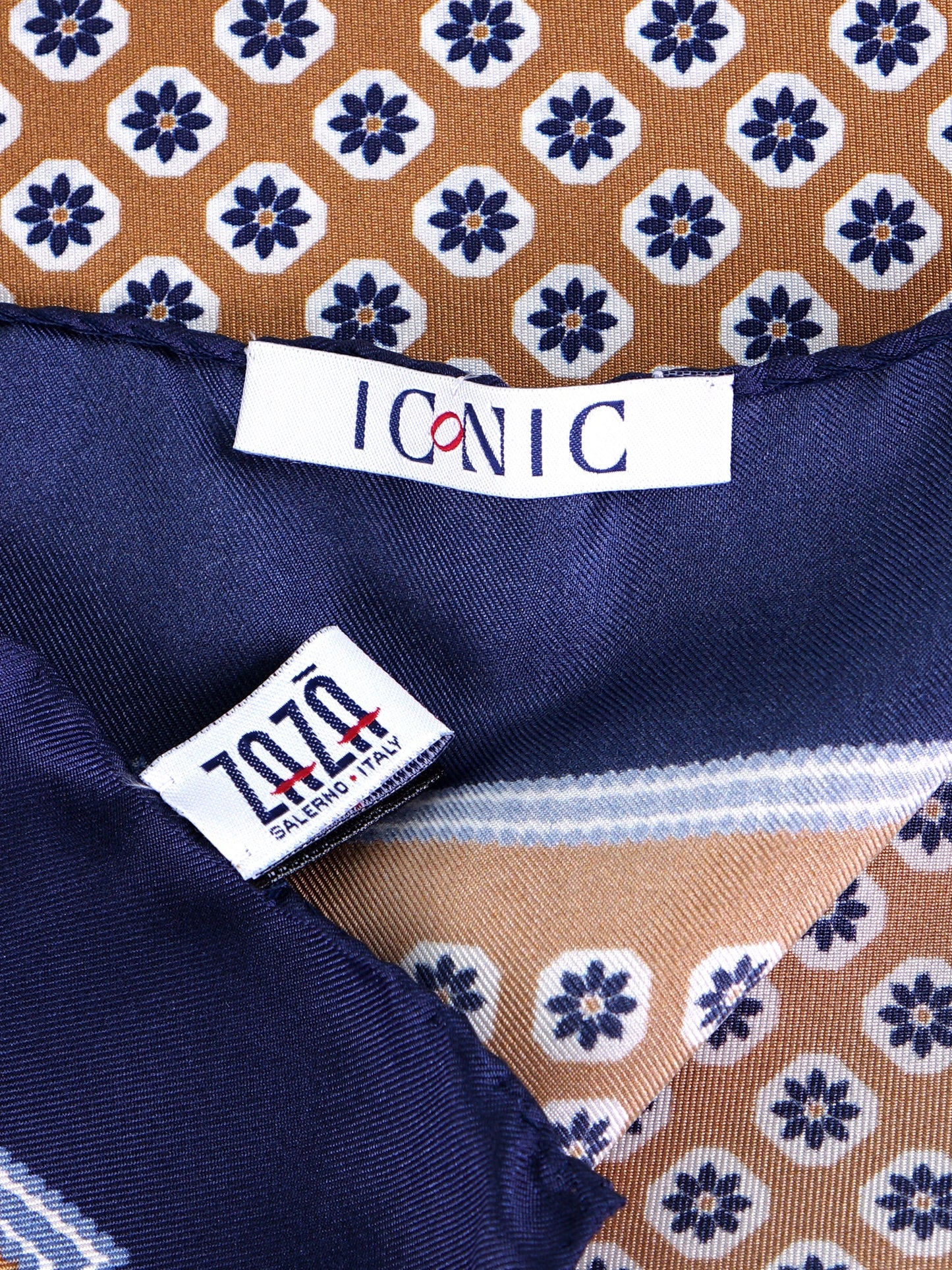 IMA camel brown printed silk foulard