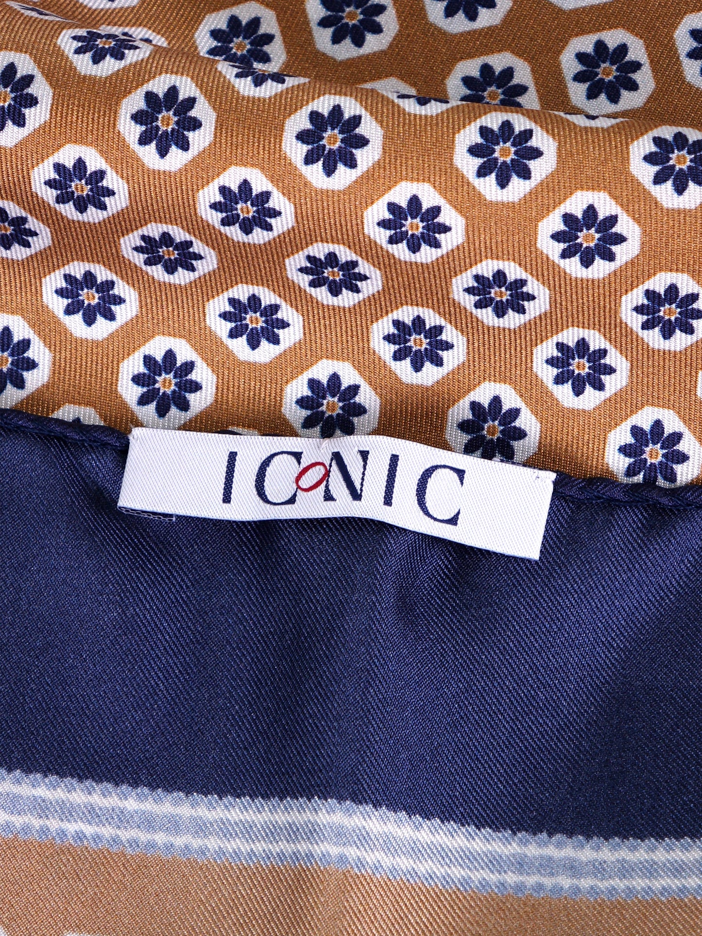 IMA camel brown printed silk foulard
