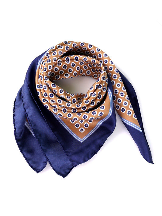 IMA camel brown printed silk foulard