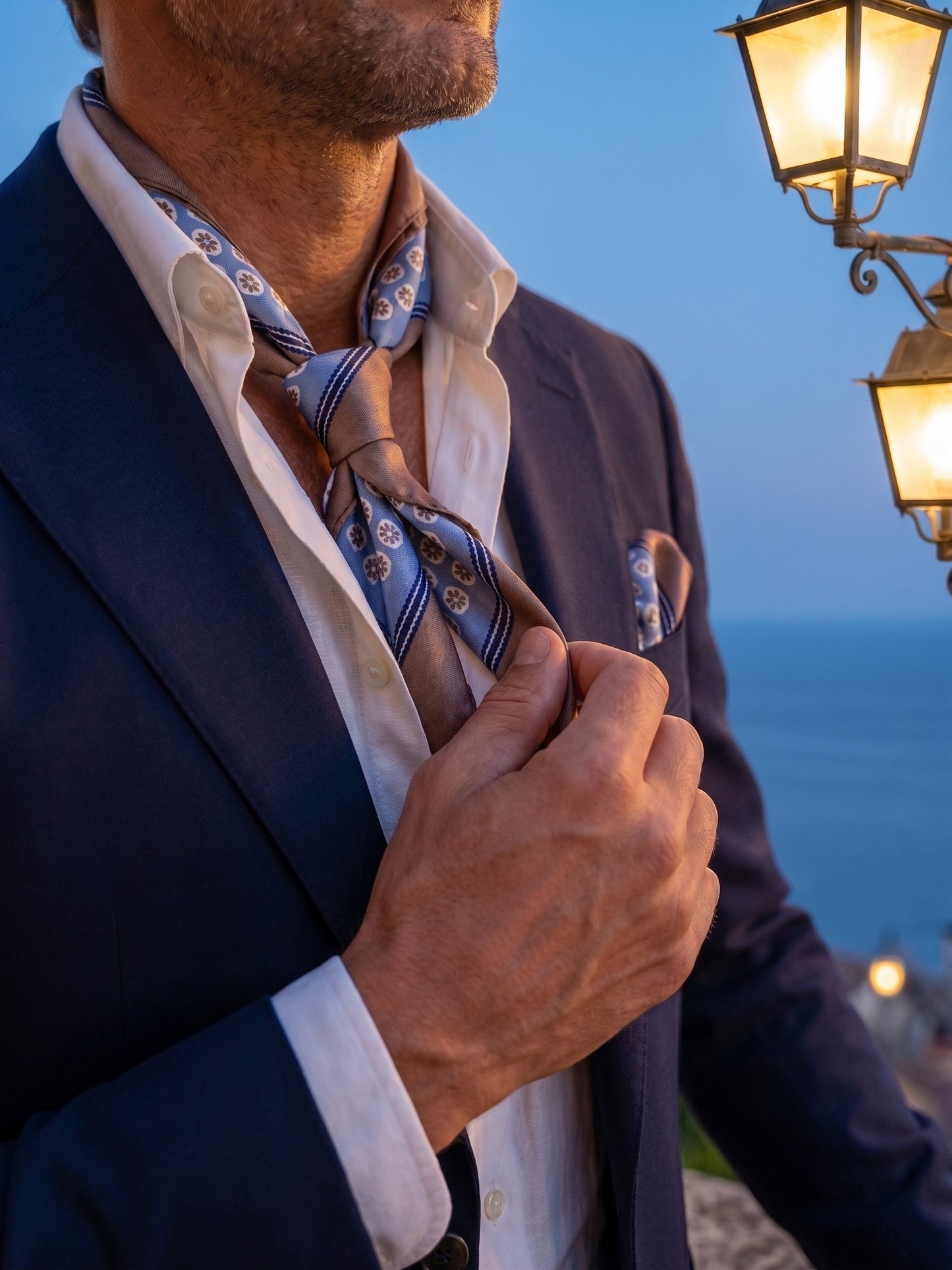 IMA light blue printed silk foulard