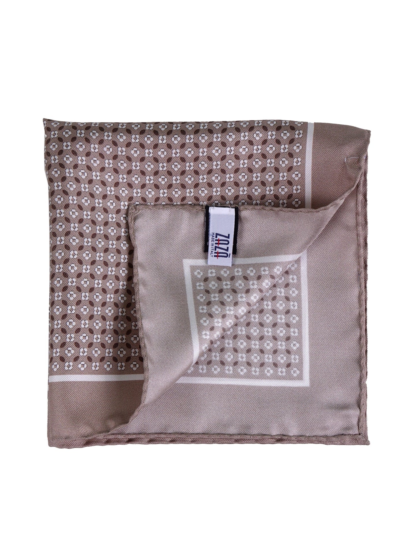 Beige printed silk pocket square KAREN