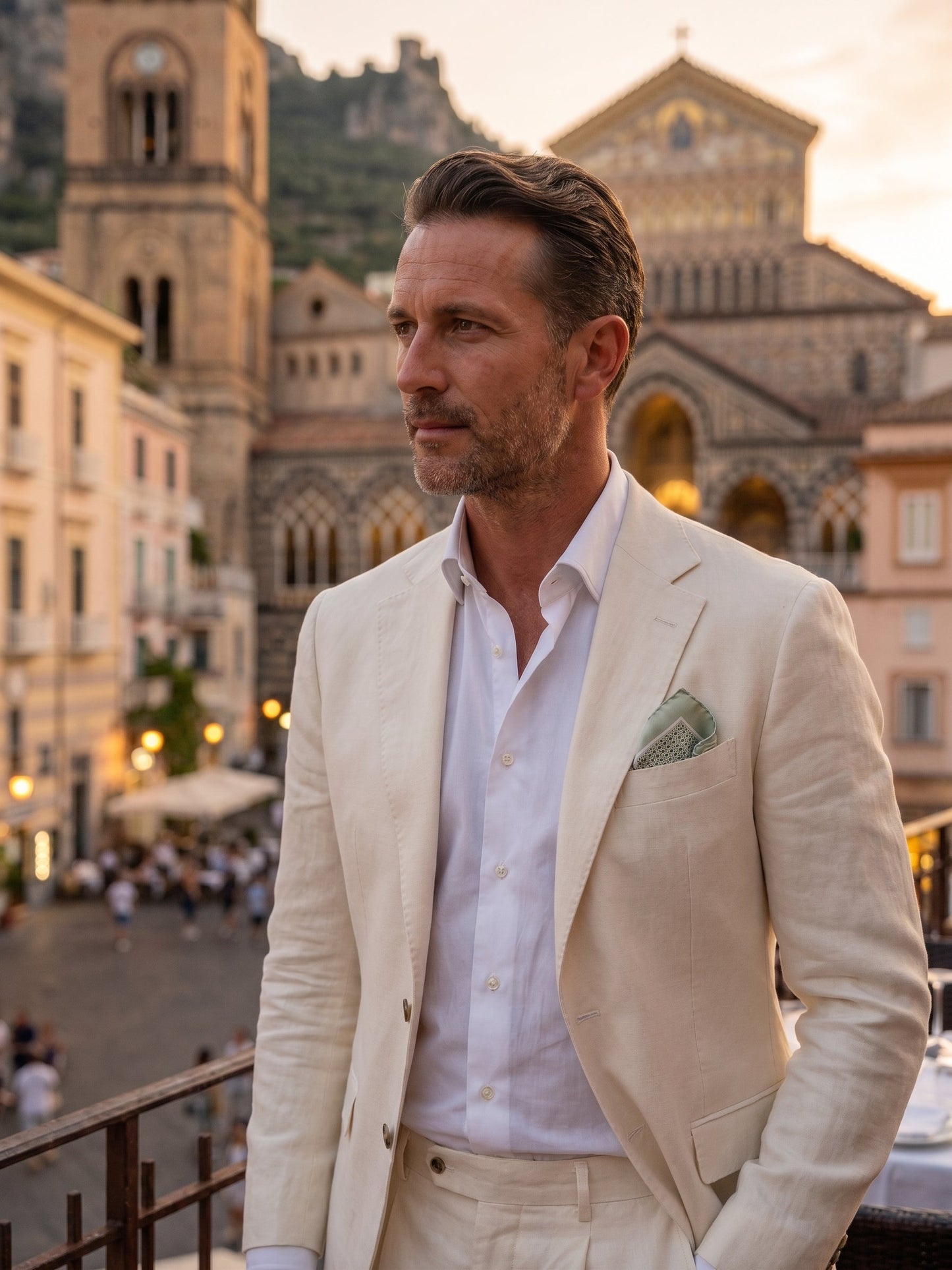 KAREN green printed silk pocket square