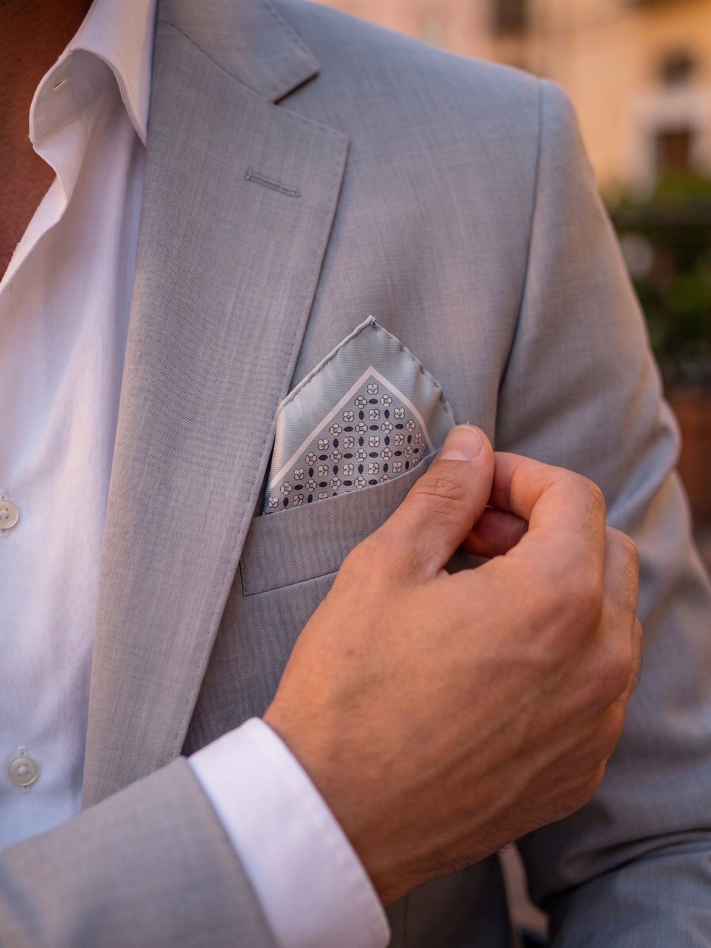 Grey printed silk pocket square KAREN
