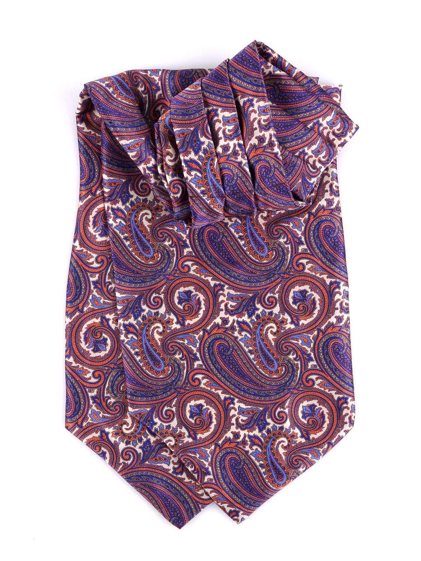 White\orange double-pointed ascot in printed satin silk KHONSU