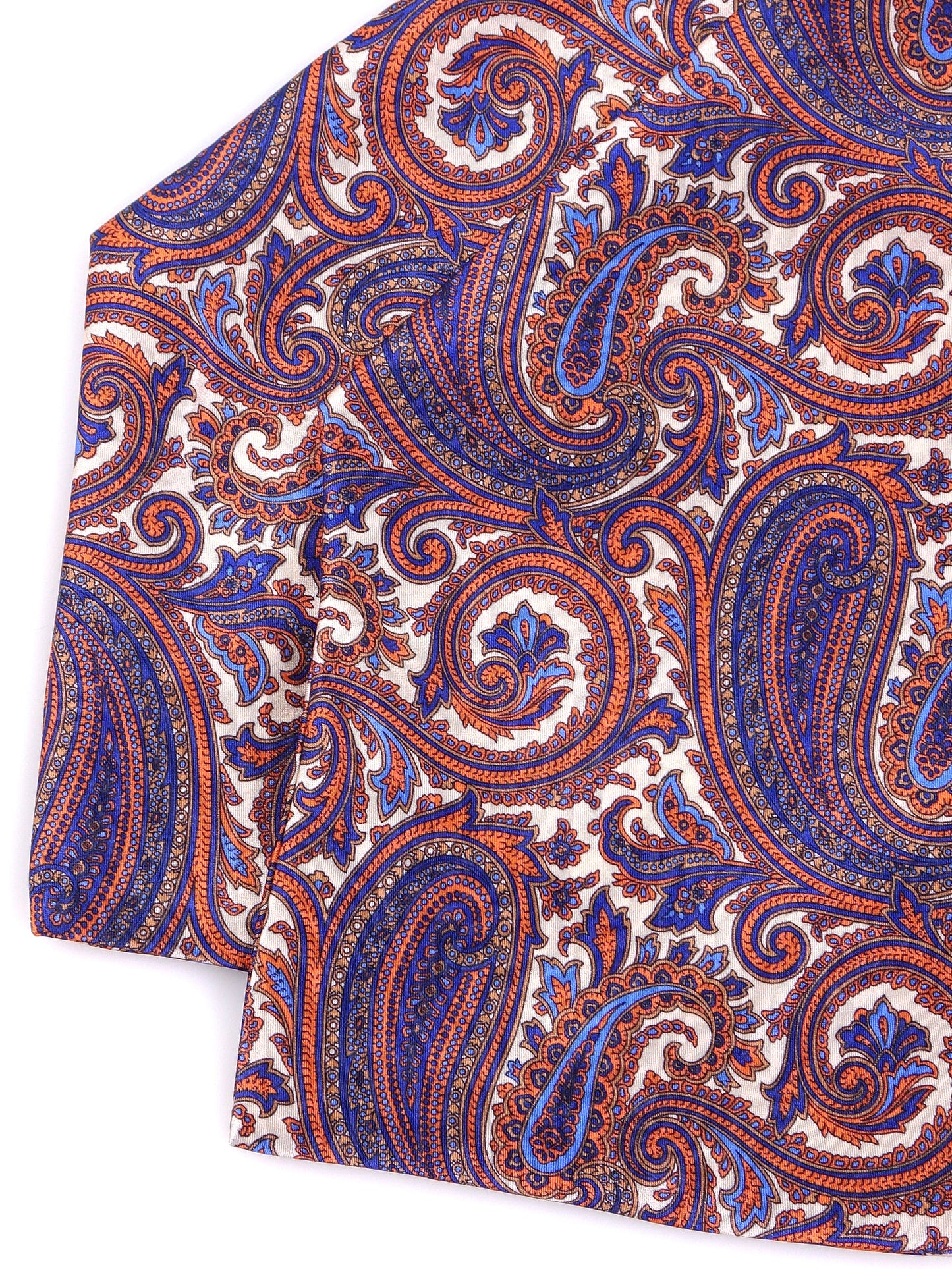 White\orange double-pointed ascot in printed satin silk KHONSU