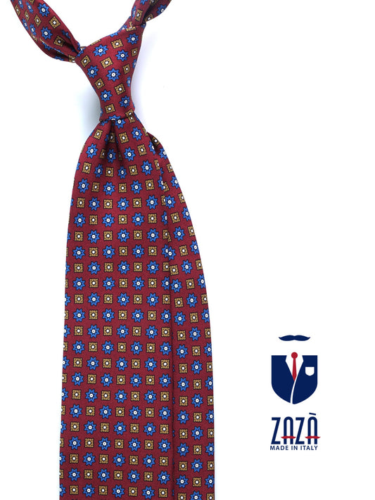 KIMIKO 3-fold printed silk tie in dark red