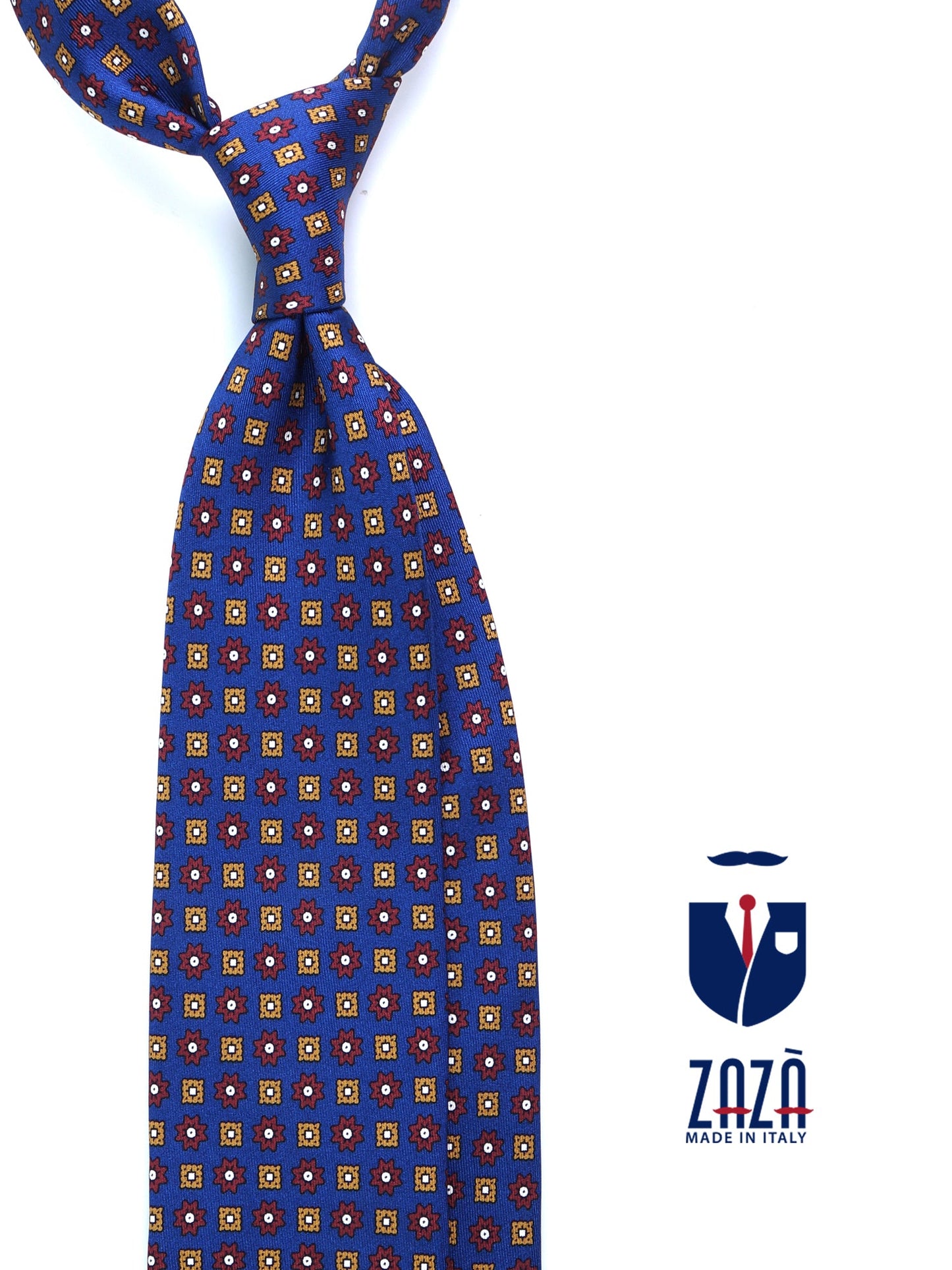 KIMIKO 3-fold tie in royal blue printed silk