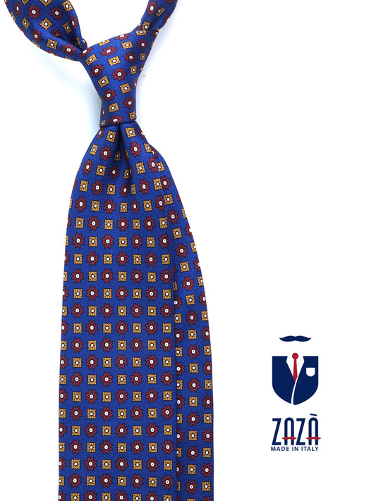 KIMIKO 3-fold tie in royal blue printed silk
