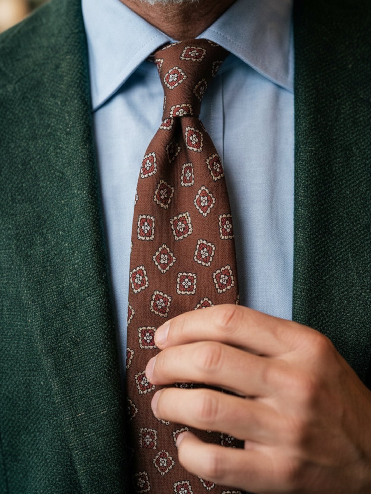 LEMBO Brown Madder Silk 3-fold Tie