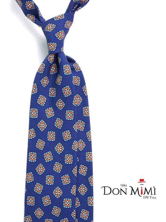 LEMBO 3 Fold Blue Madder Silk Tie