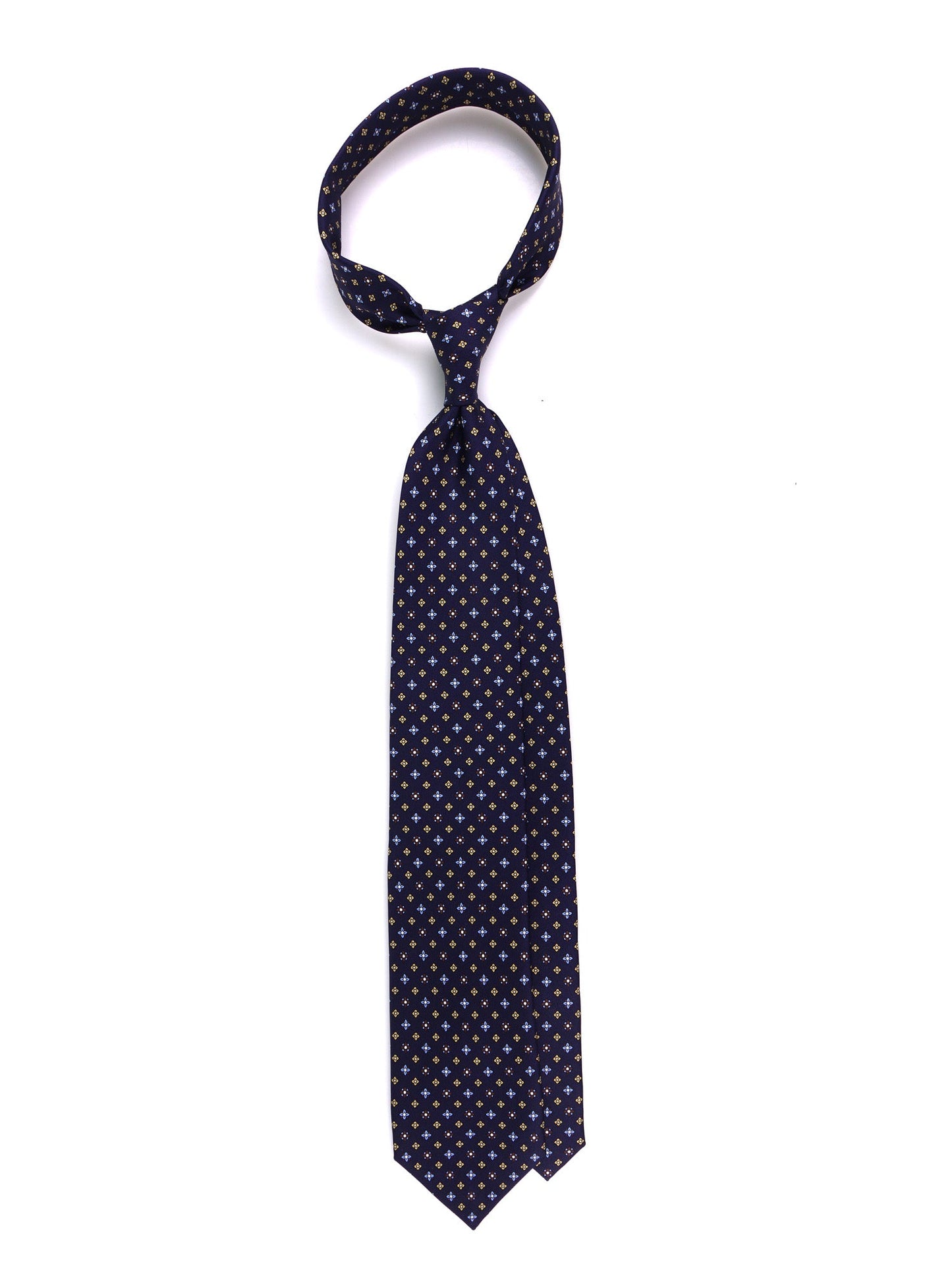 LEUTUM 7 Fold Tie English printed silk dark blue