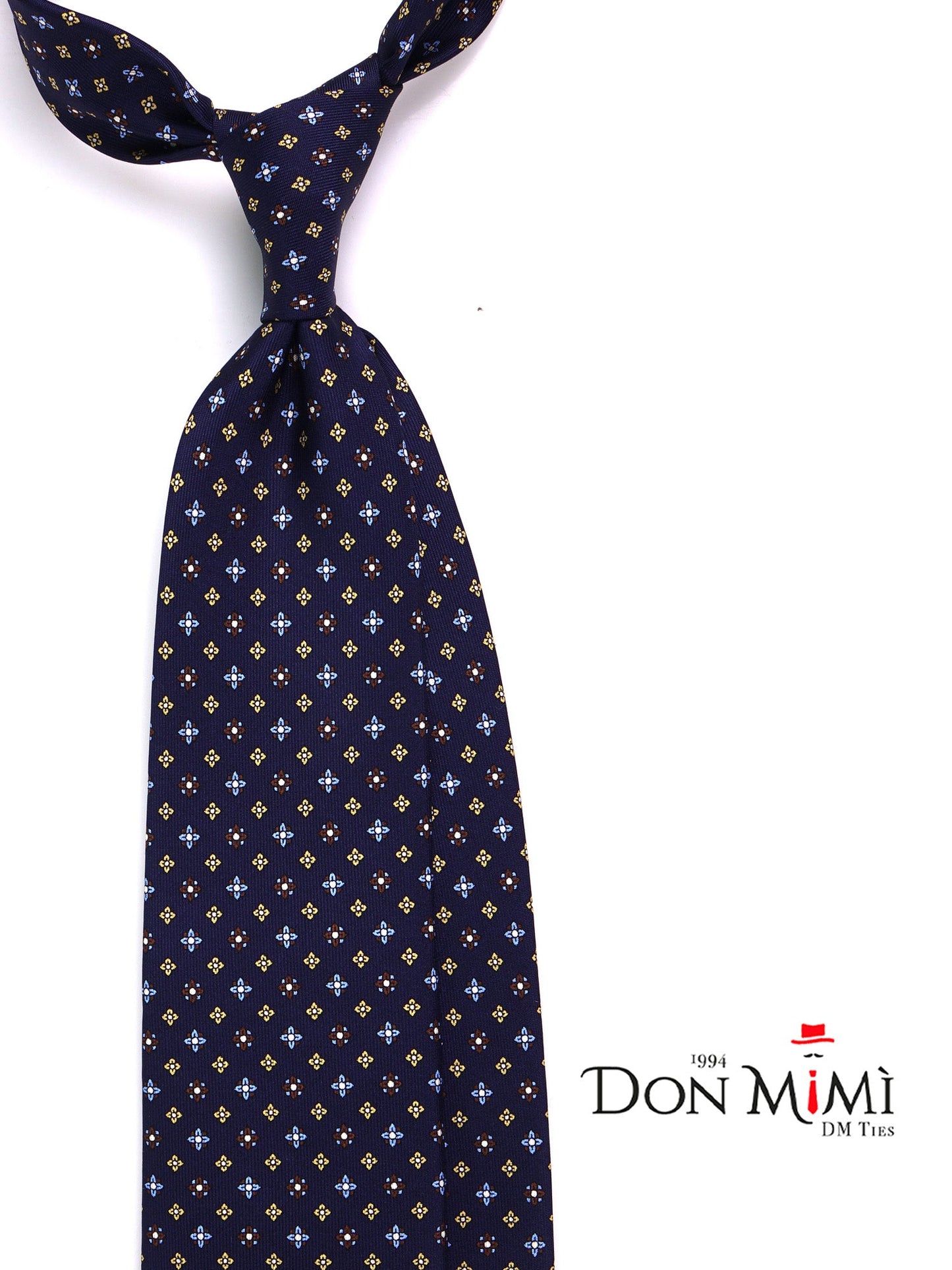 LEUTUM 7 Fold Tie English printed silk dark blue