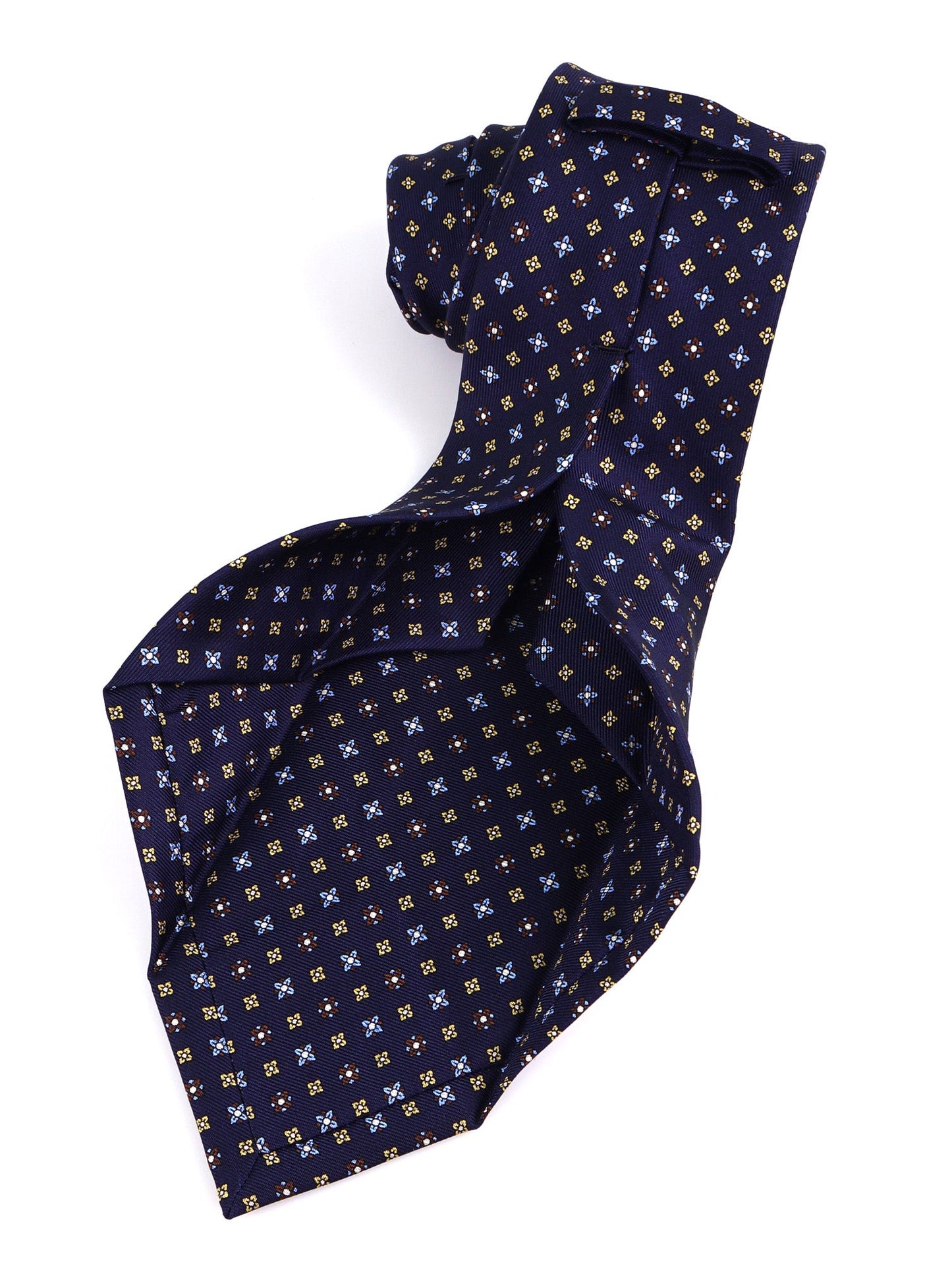 LEUTUM 7 Fold Tie English printed silk dark blue