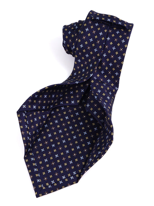 LEUTUM 7 Fold Tie English printed silk dark blue