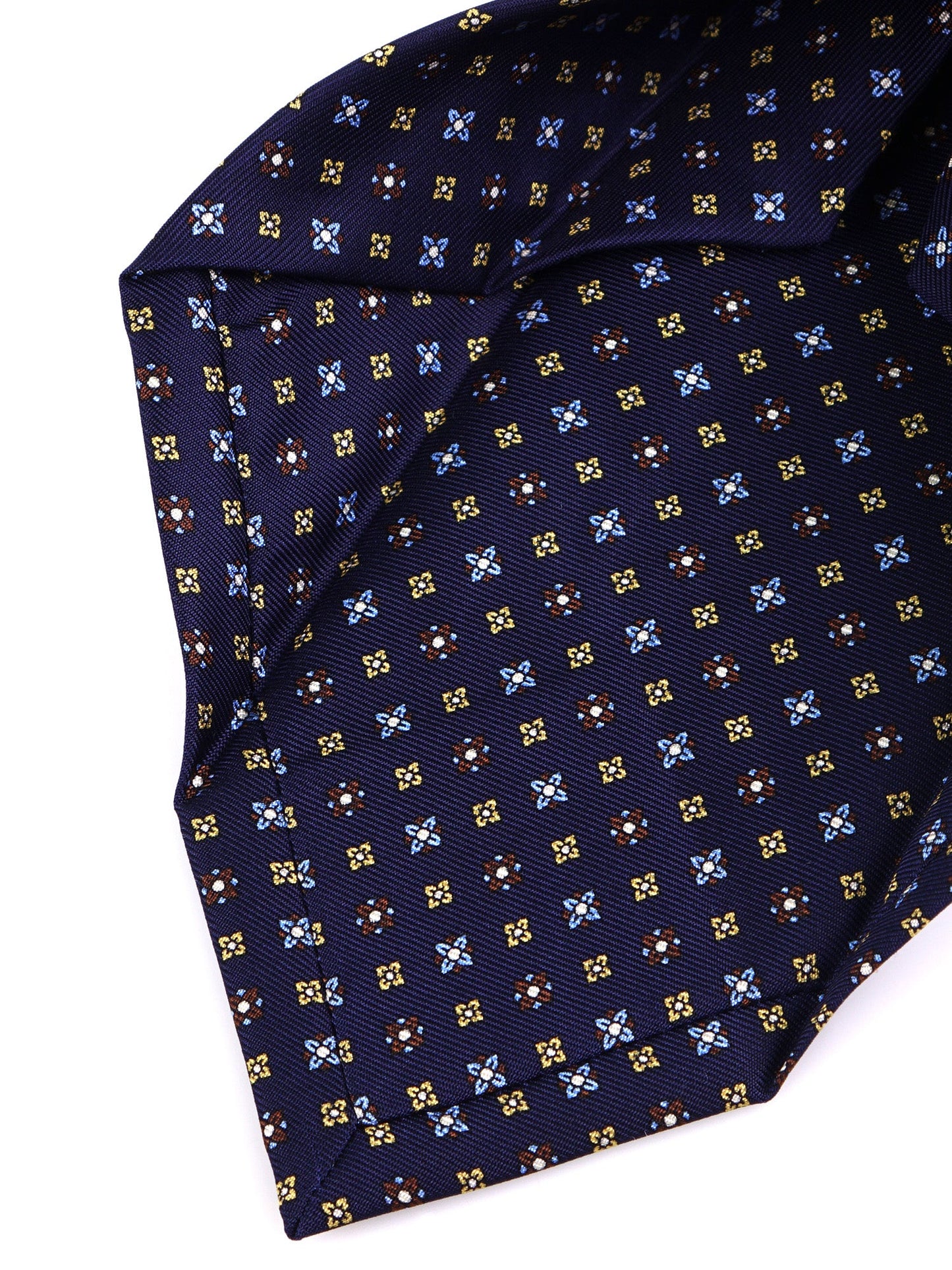 LEUTUM 7 Fold Tie English printed silk dark blue