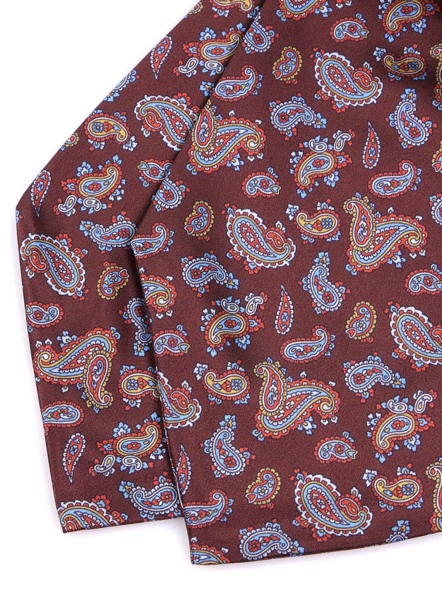 Brown double-pointed ascot in printed satin silk LEVIOS