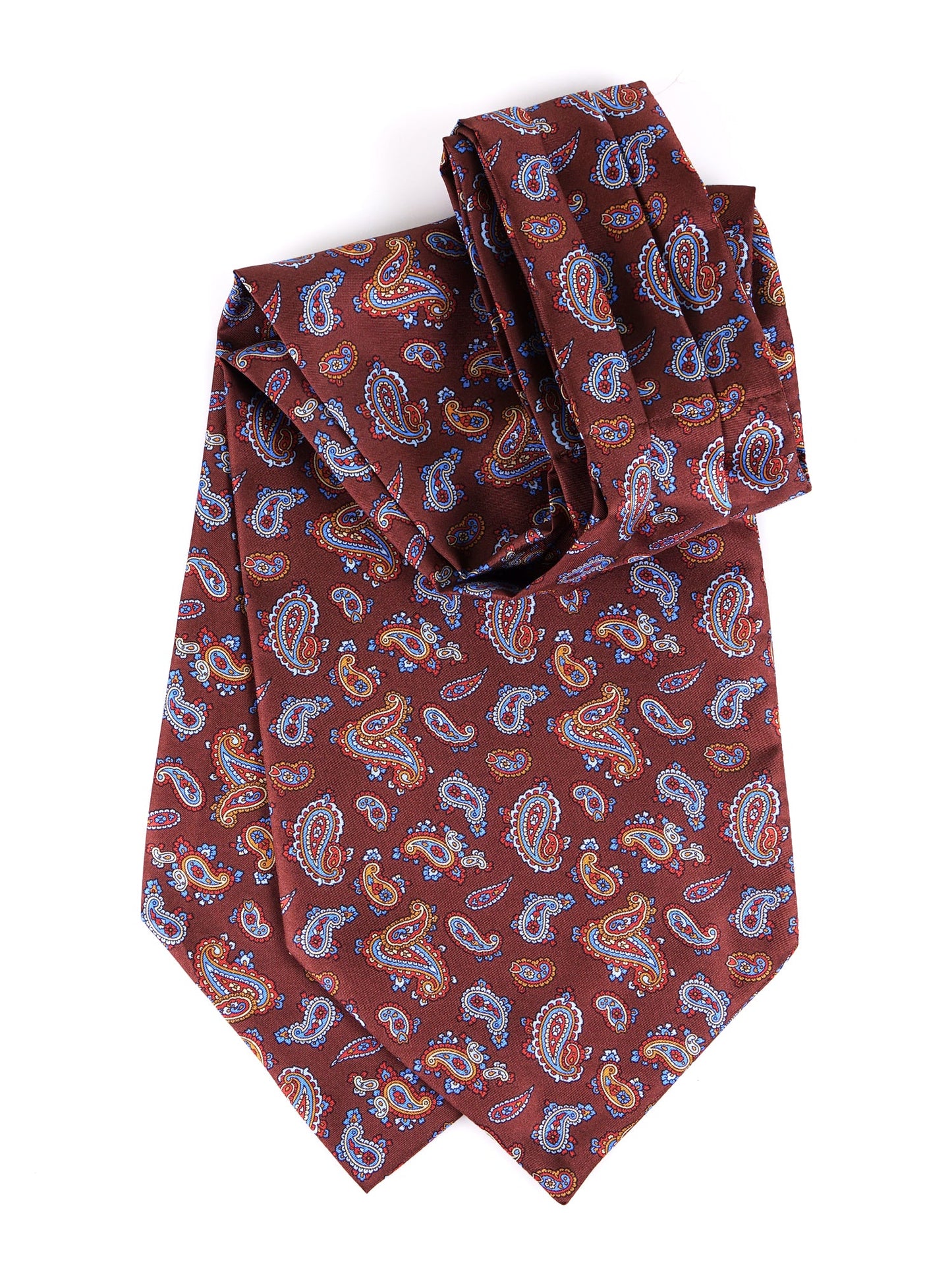 LEVIOSO brown printed satin silk double-pointed ascot