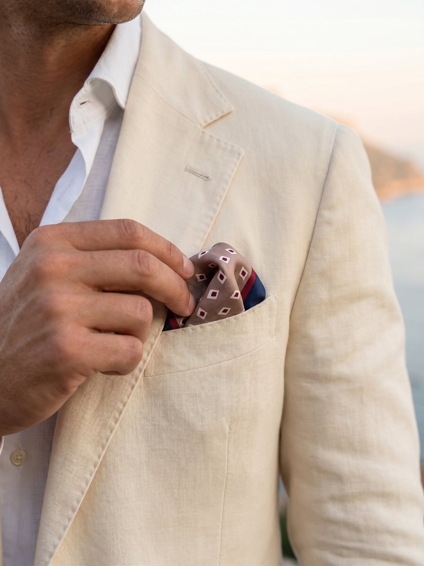 Beige printed silk pocket square LEVRAM