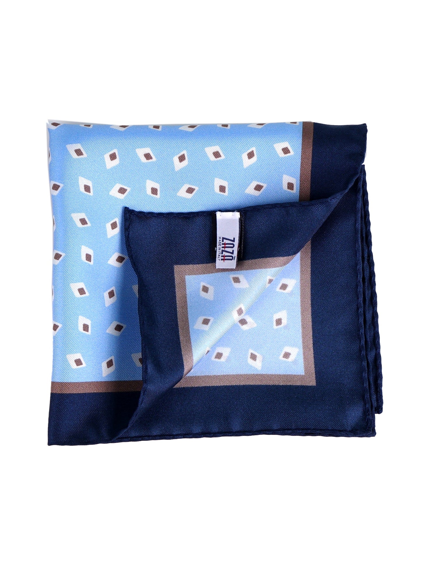 LEVRAM pocket square in light blue printed silk