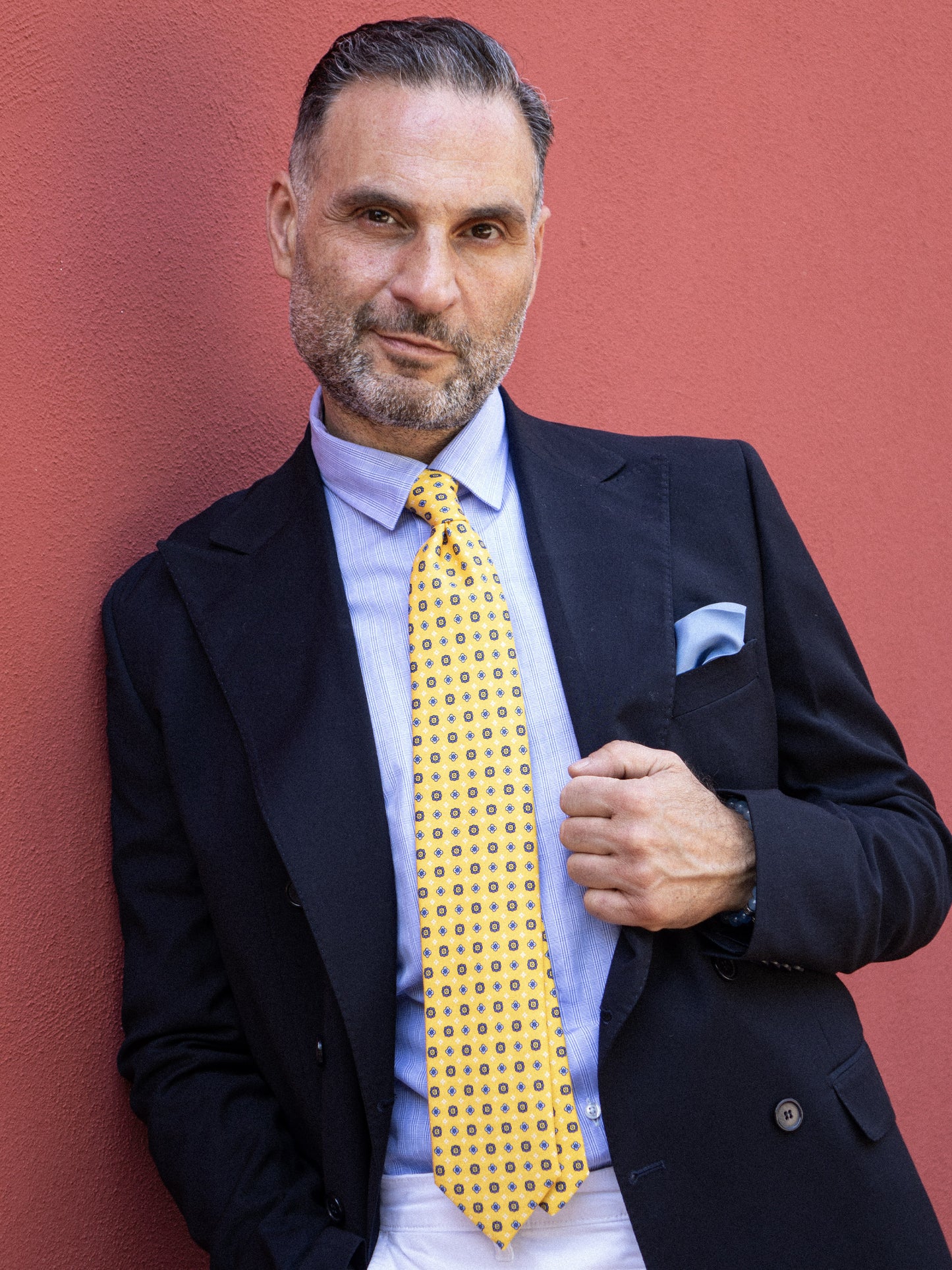Yellow 7 Fold LUDICA Luxury Printed Silk Tie