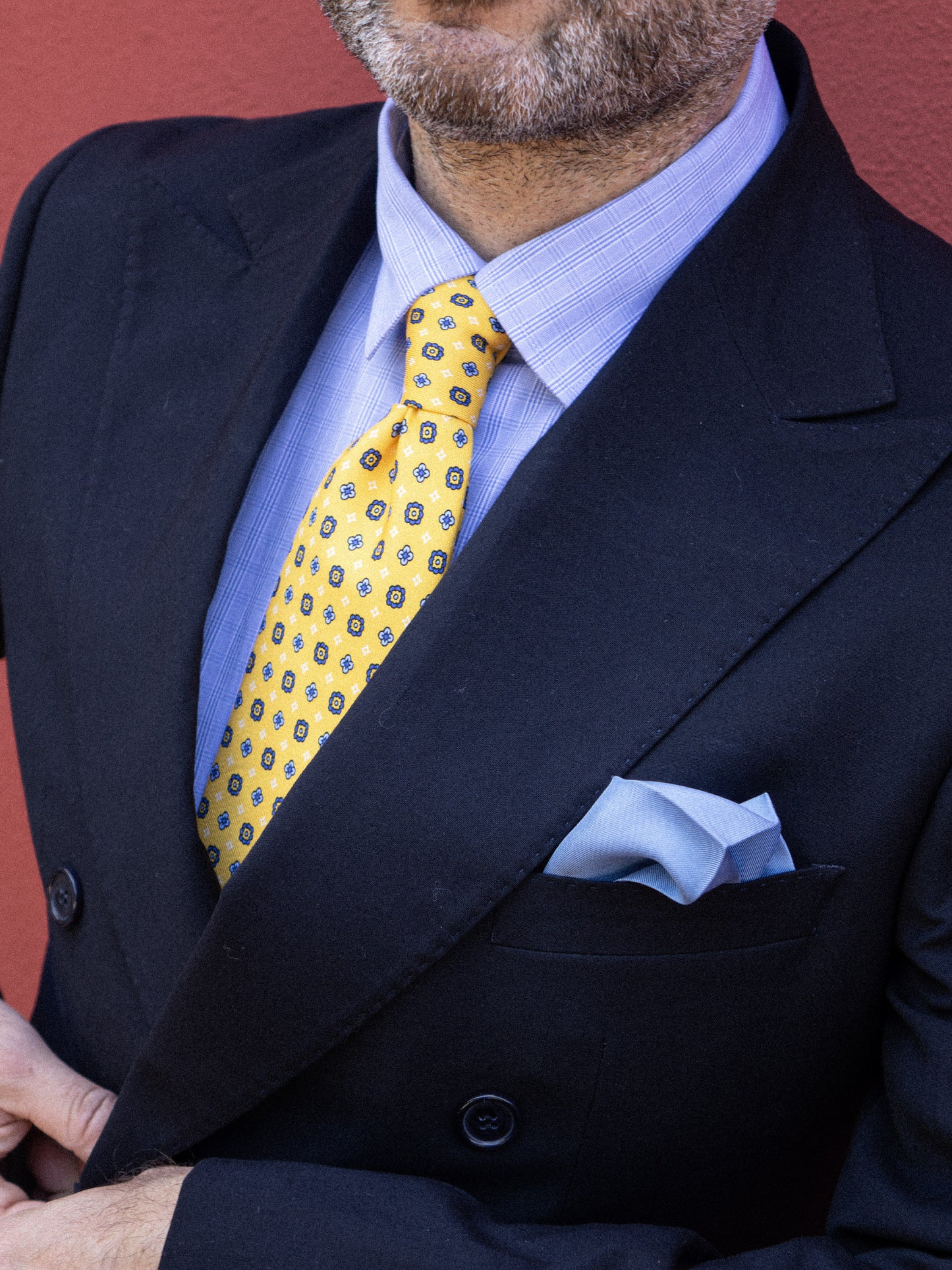 Yellow 7 Fold LUDICA Luxury Printed Silk Tie