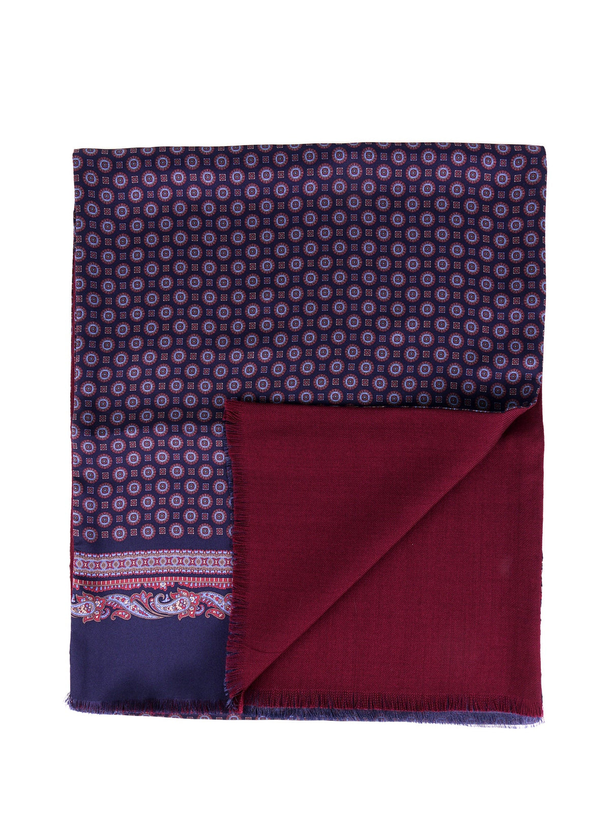 MACRON Double-Faced Printed Silk and Wool Navy Blue Scarf