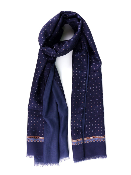 Blue MAFFEY double-faced printed silk/wool scarf