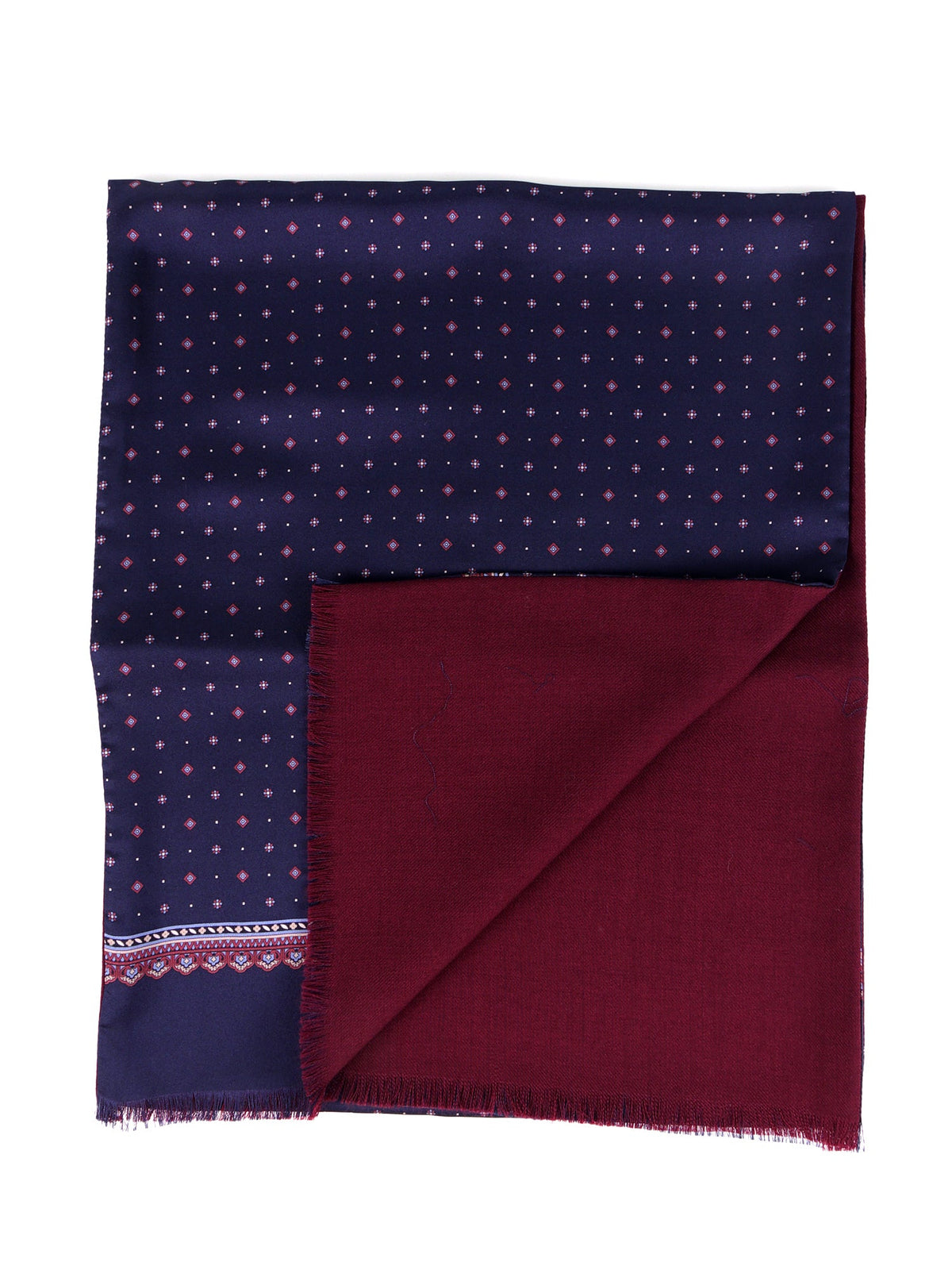 Navy blue double-faced printed silk/wool scarf MAFFEY