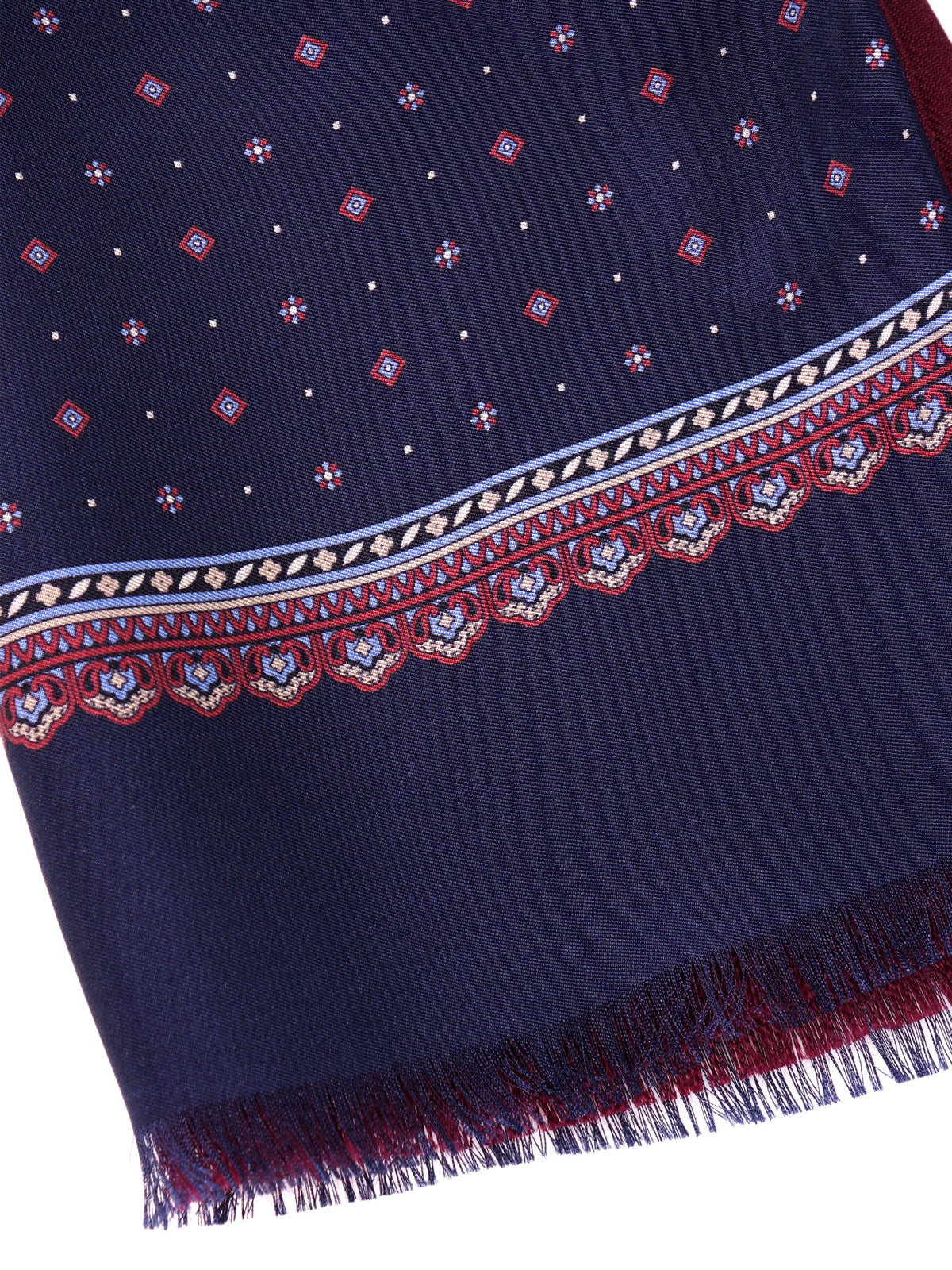 Navy blue double-faced printed silk/wool scarf MAFFEY