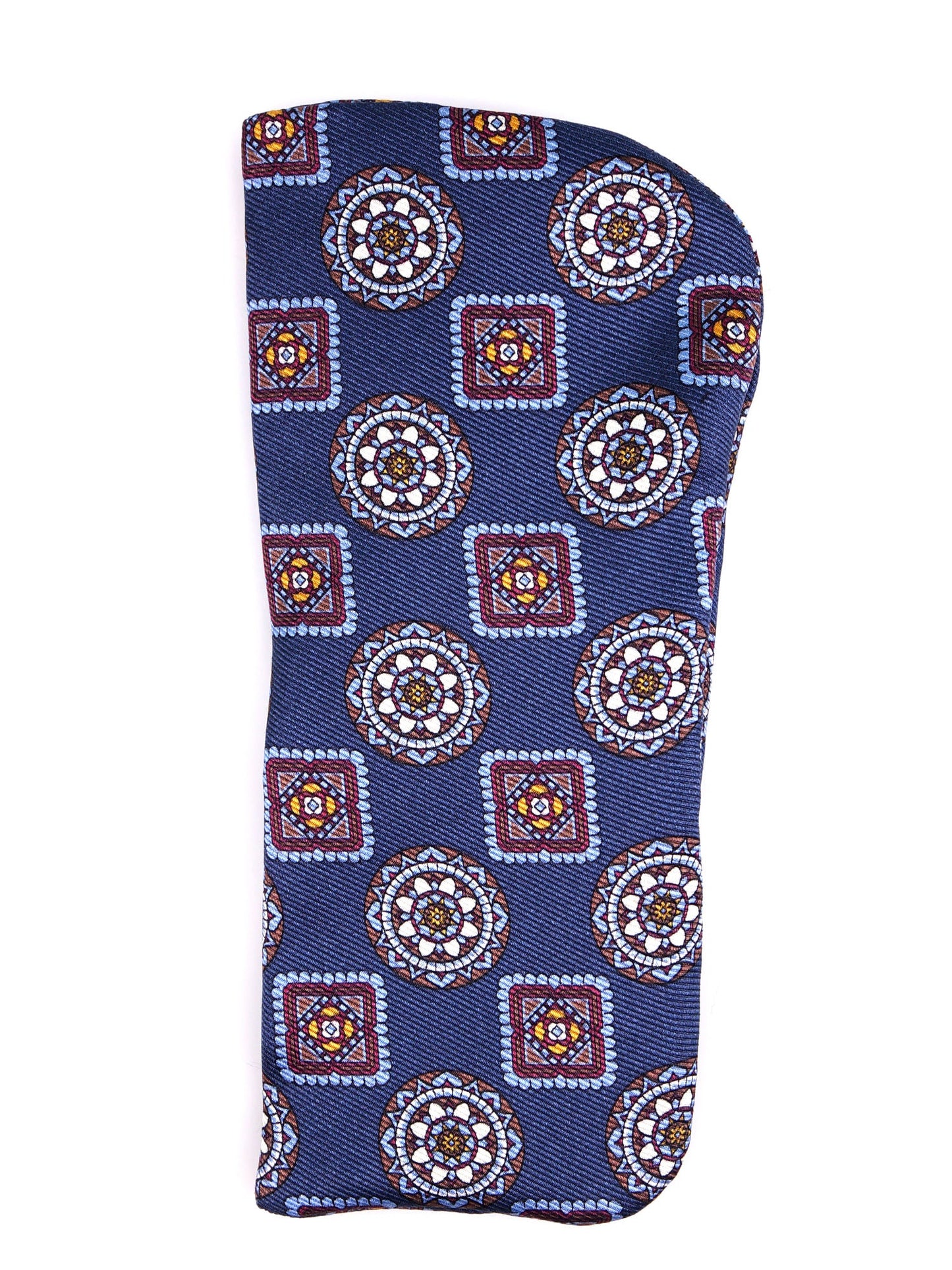 MARCUS blue glasses case in English printed silk