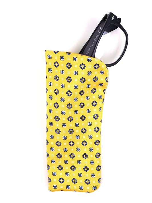 MARINA yellow glasses case in English printed silk