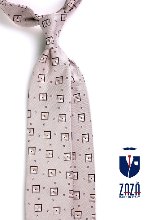 3 fold MARSHALL tie in beige woven silk